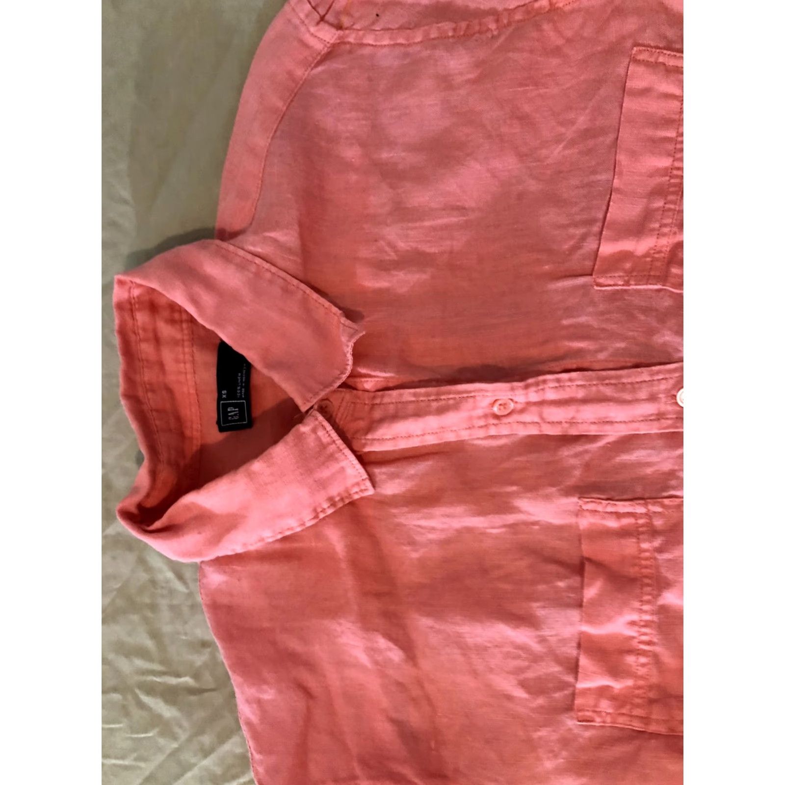 Gap VINTAGE Womens Gap Linen Dress Shirt XS Pink Button Blouse Size XS / US 0-2 / IT 36-38 - 2 Thumbnail