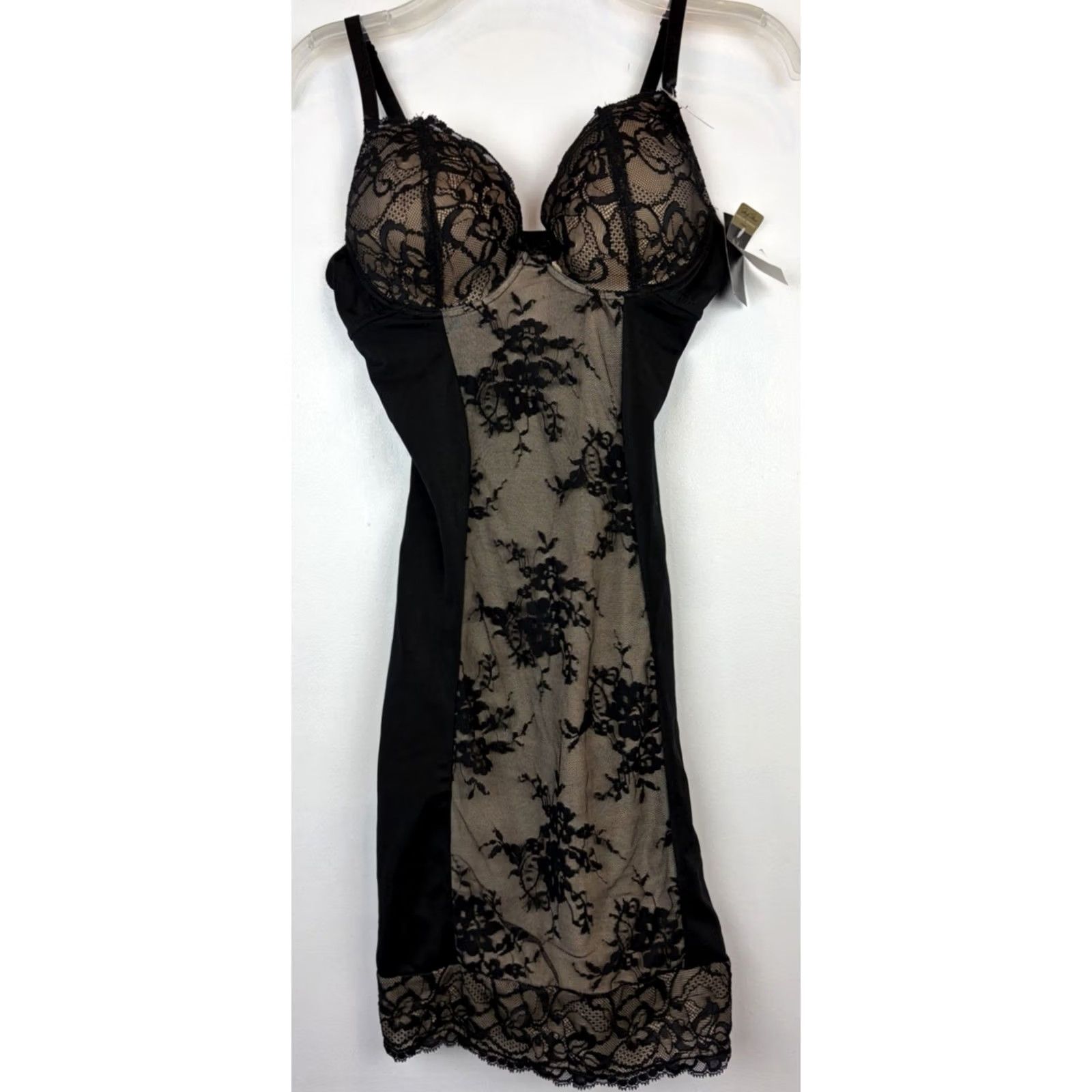 Vintage Marilyn Monroe Chemise Womens Medium Black Lace Nightie Sexy Underwired Adjustable Strap Polyester Nightwear Size ONE SIZE - 2 Thumbnail