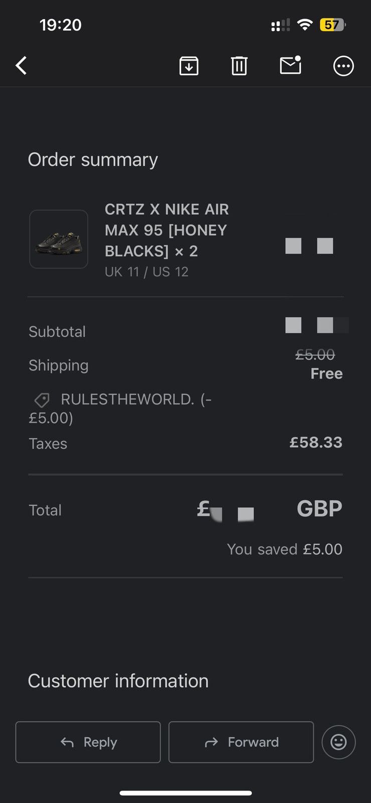Corteiz × Nike Corteiz airmax 95 Honey blacks US12/UK11 Size US 12 / EU 45 - 6 Thumbnail