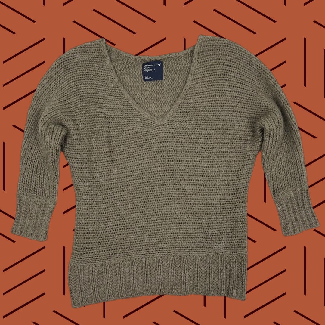 American Eagle Outfitters VINTAGE American Eagle Outfitters Sweater Womens Large Brown Wool Mohair Knit V-Neck Pullover Size L / US 10 / IT 46 - 1 Thumbnail