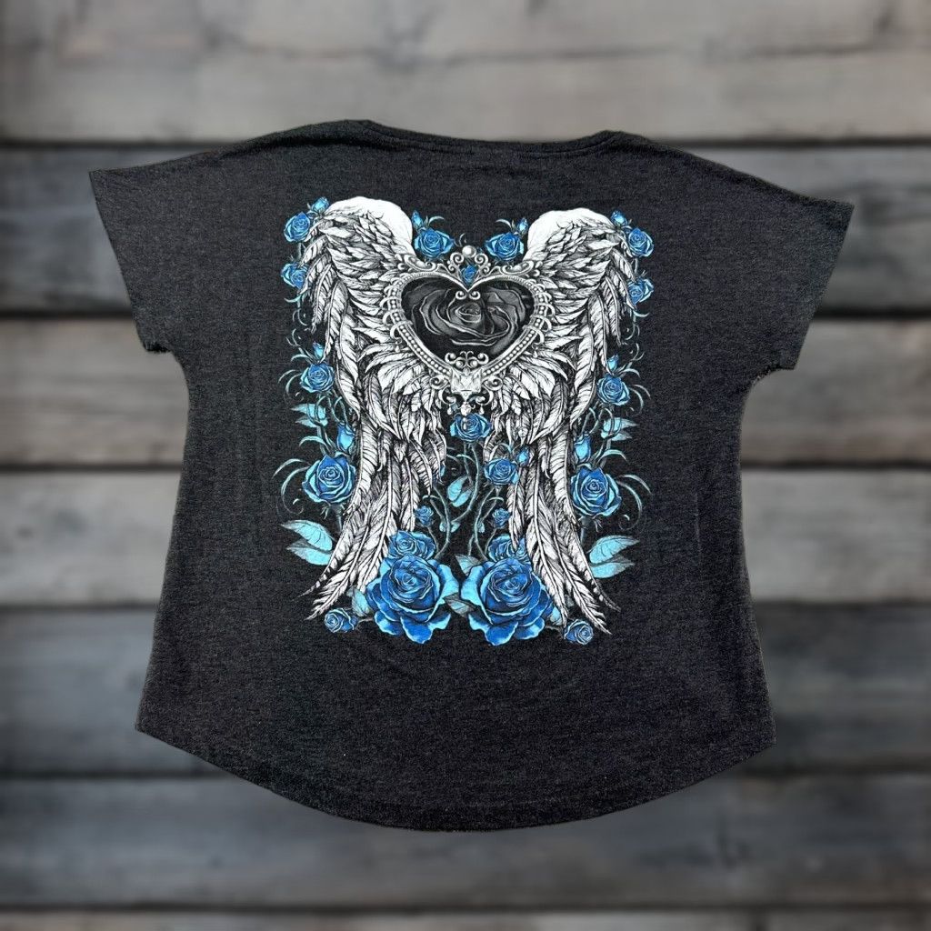 Next Level VINTAGE Next Level Shirt Womens M Grey Short Sleeve Angel Roses 90s Wings Cyber T-Shirt Size M / US 6-8 / IT 42-44 - 1 Thumbnail