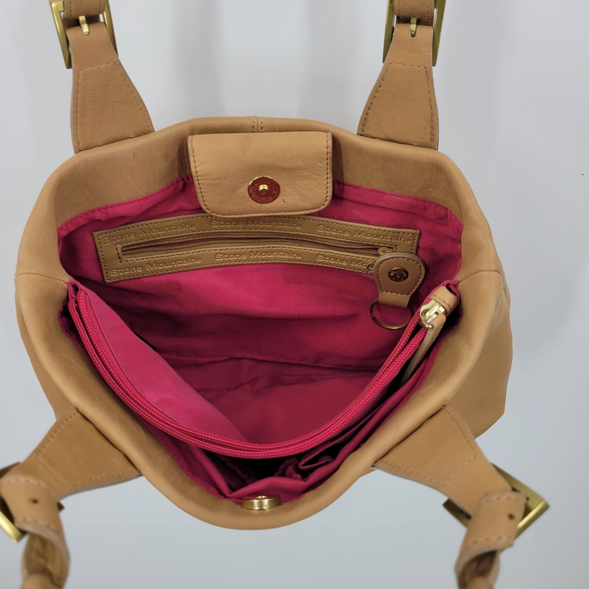 Vintage Stone Mountain Tan Genuine Leather Double Top Handle Handbag Size ONE SIZE - 12 Thumbnail