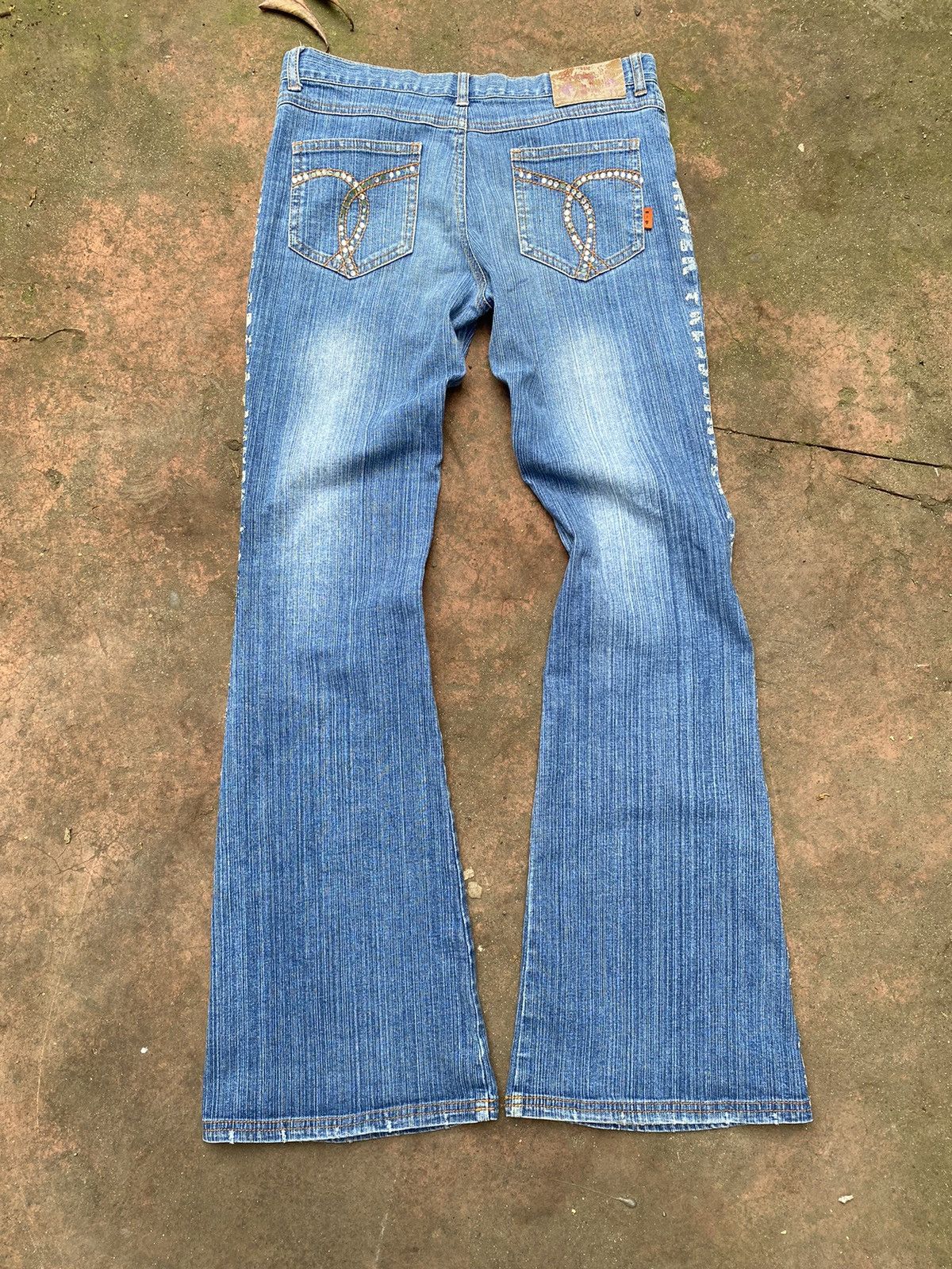Angel Blue Inner Press Japan Y2K Flared Denim Jeans – Side Logo Print Size 30" / US 8 / IT 44 - 4 Thumbnail