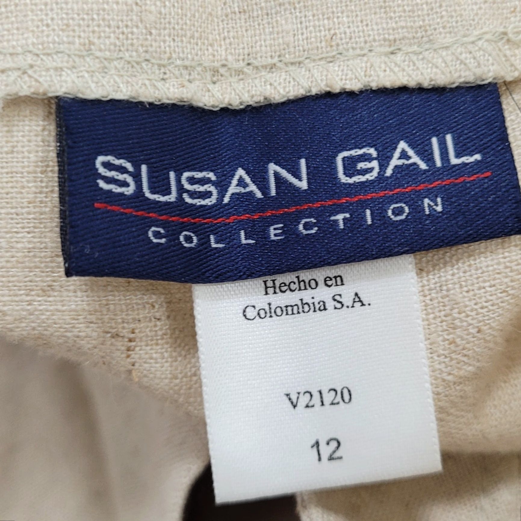 Vintage Susan Gail Beige Linen Blend Buttoned Wrap Skirt 12 Womens Long Red Bohemian Size 34" / US 12 / IT 48 - 3 Thumbnail