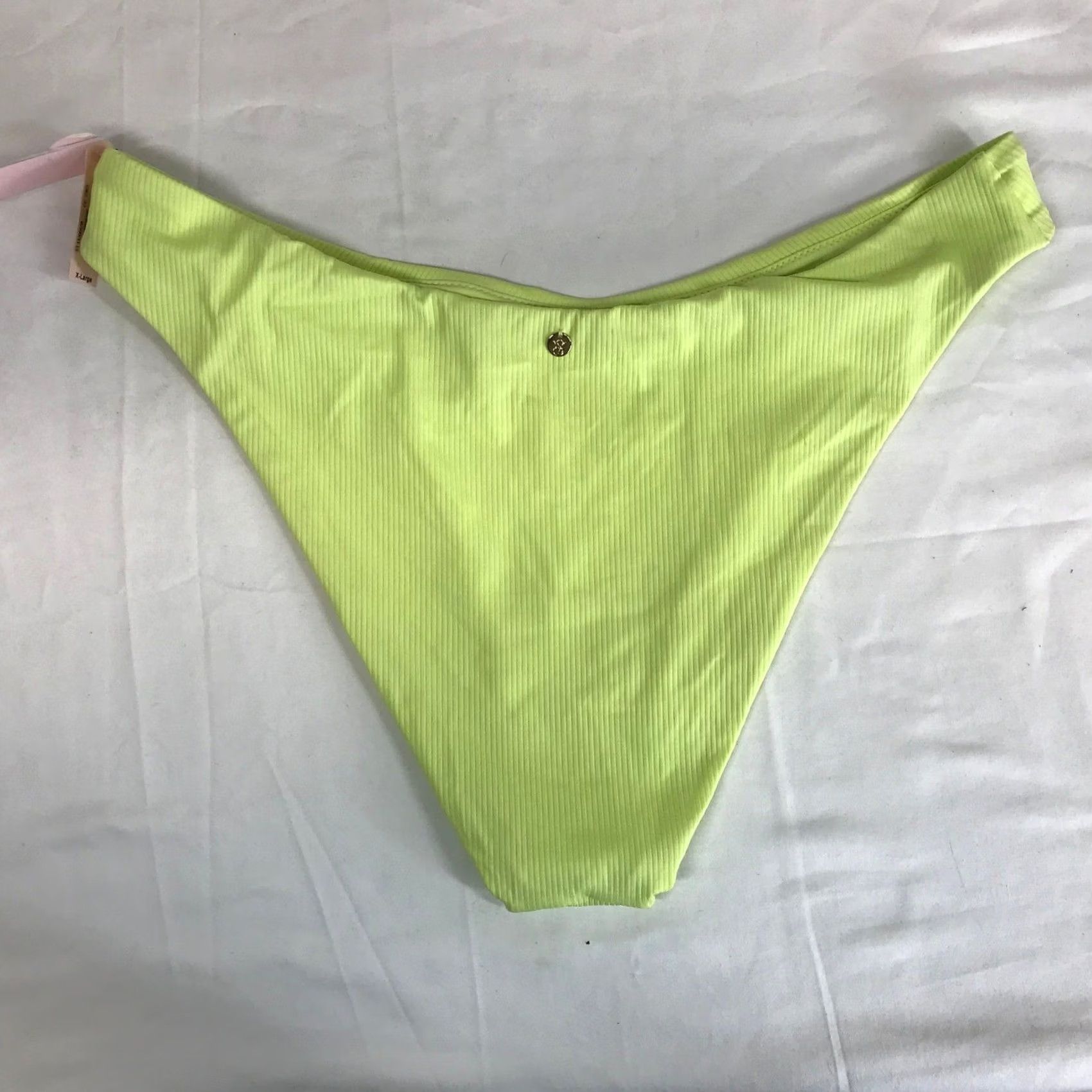 Victoria's Secret VINTAGE Victoria's Secret Ribbed High Cut Cheeky Bikini Bottom Neon Lime Green XL NWT Size 40" / US 18 - 4 Thumbnail