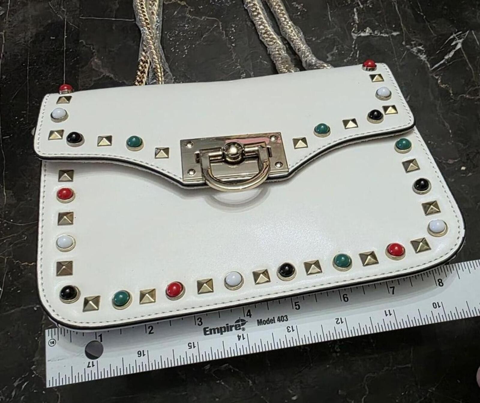 Other Vintage Gail Labelle White Stud Shoulder Bag Gold Chain NWOT Size ONE SIZE - 5 Thumbnail