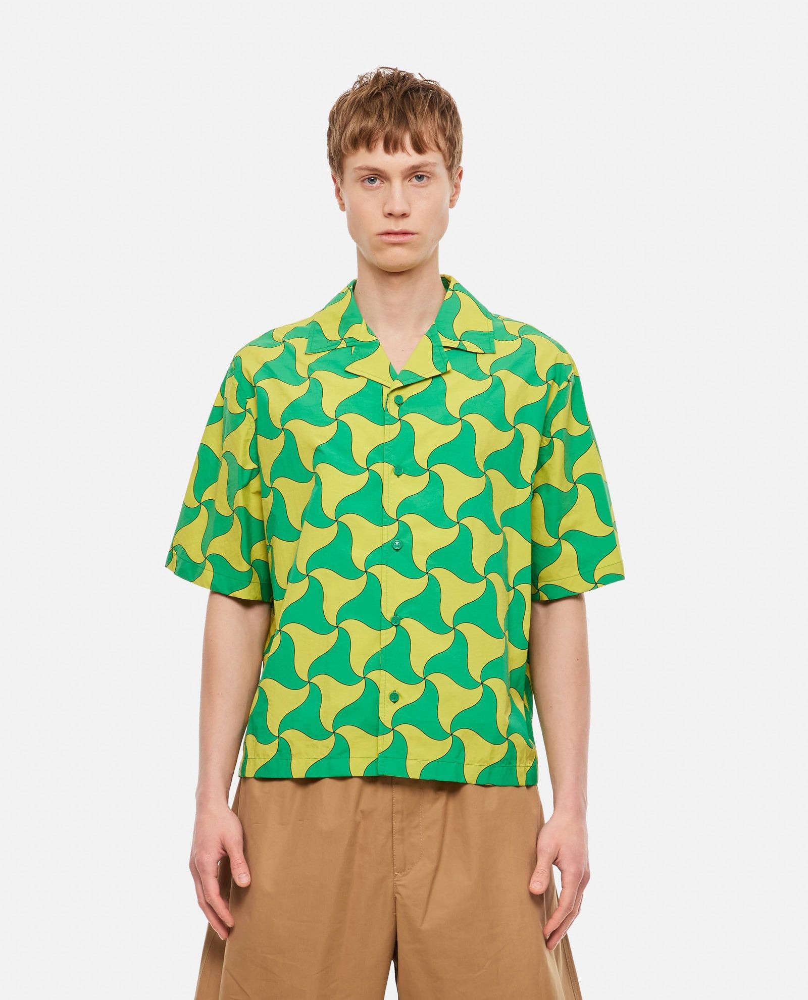 image of Bottega Veneta O1N1Vont0124 Shirt In Green/yellow, Men's (Size Medium)