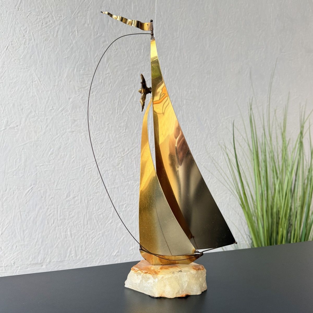 Vintage Vintage John DeMott Brass Sailboat Sculpture Onyx Base Size ONE SIZE - 1 Thumbnail