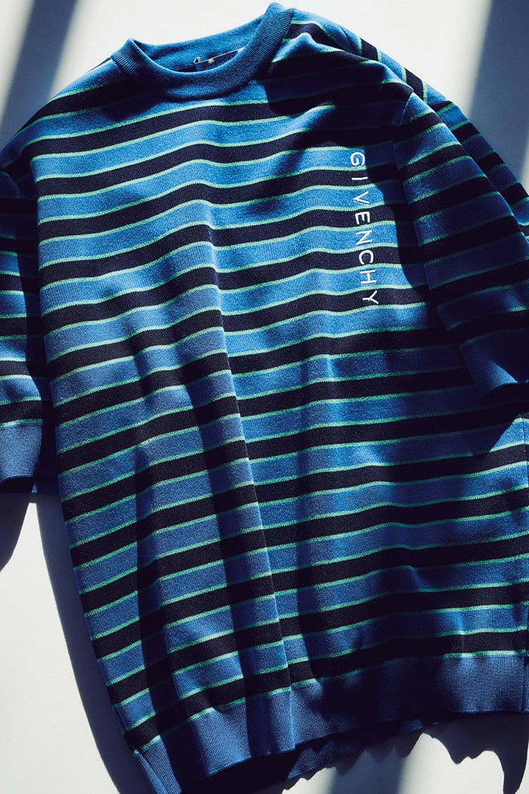 Givenchy Givenchy Blue Short Sleeve Striped Logo Knit Sweater Size US L / EU 52-54 / 3 - 2 Thumbnail