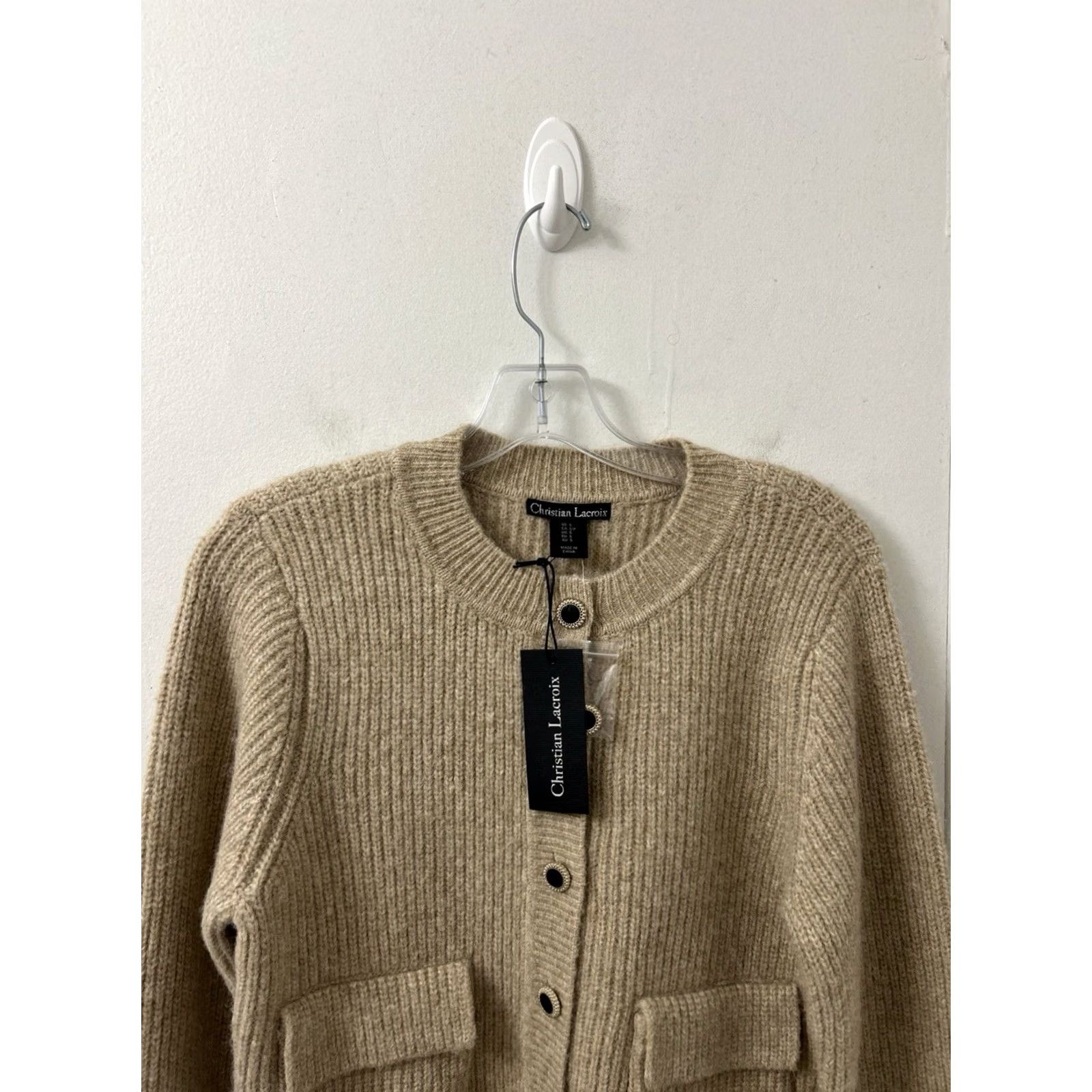 Christian Lacroix Christian Lacroix Cardigan Sweater Womens Small Tan Wool Ribbed Knit Cropped NWT Size S / US 4 / IT 40 - 2 Thumbnail
