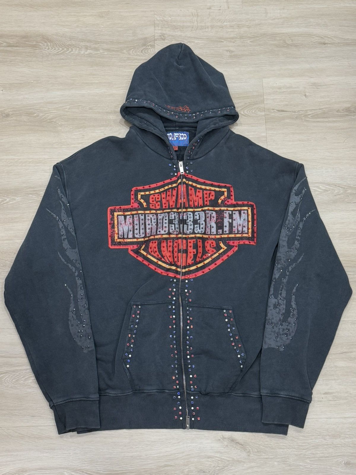 morimori murd333r.fm Murd333r.fm Chopper White Rhinestone Zip Up