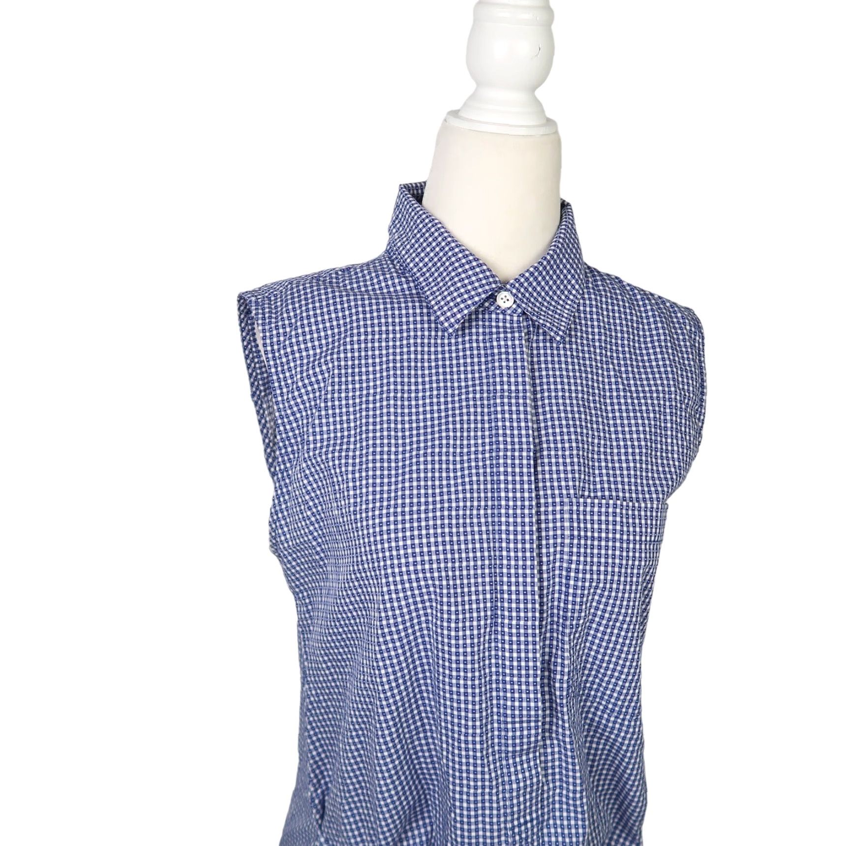 Vintage Derek Lam Denim Shirt Dress Gingham Mini Navy Blue White Sleeveless Button Front Womens M Size M / US 6-8 / IT 42-44 - 2 Thumbnail