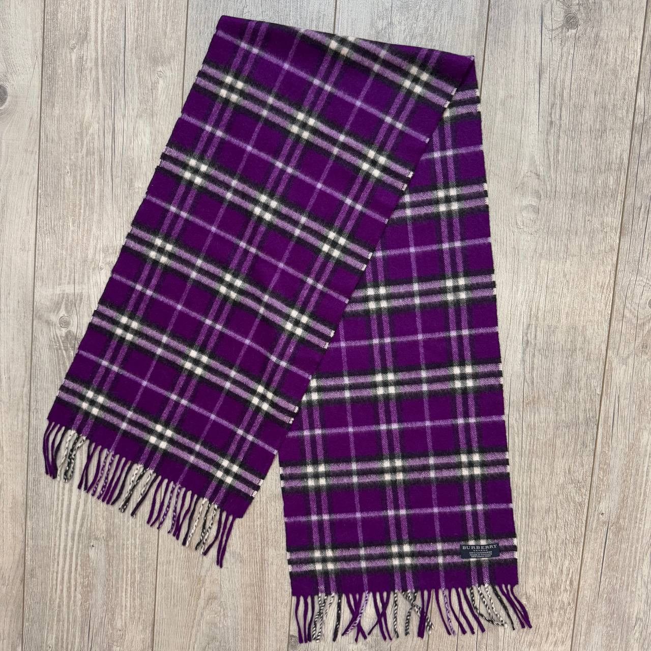 Burberry × Vintage Vintage Burberry Nova Check Purple 100% Cashmere Scarf Size ONE SIZE - 3 Thumbnail