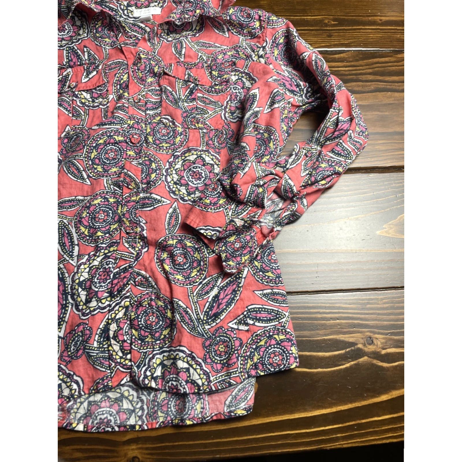 Charter Club Charter Club Shirt Women's 16W Pink Floral Paisley Linen Blend 3/4 Sleeve Blouse with Round Neck Womens Size XXL / US 16-18 / IT 52-54 - 3 Thumbnail