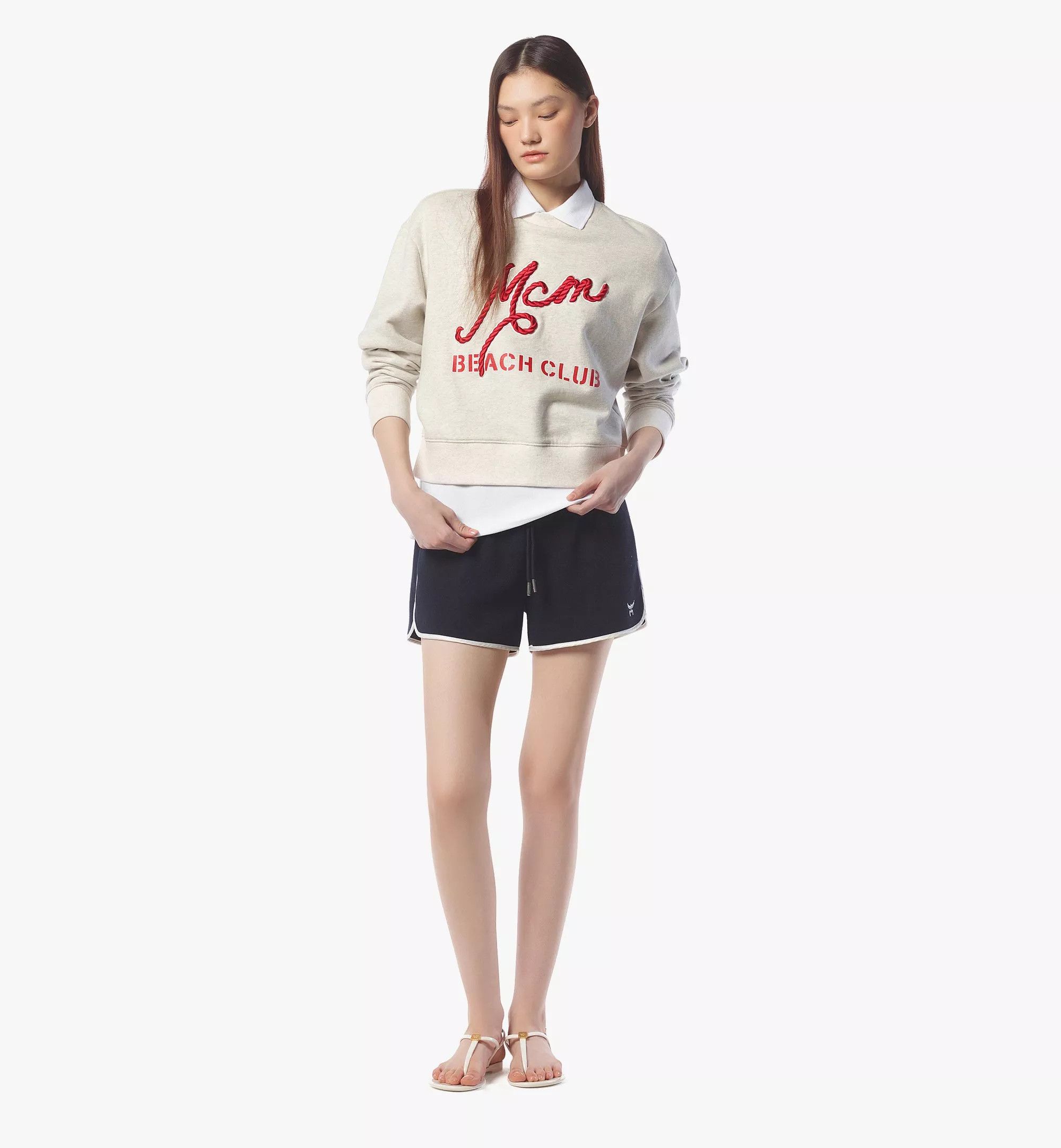 MCM o1mt1gz0925 Beach Club Logo Sweatshirt in Oatmeal Melange Size S / US 4 / IT 40 - 2 Thumbnail