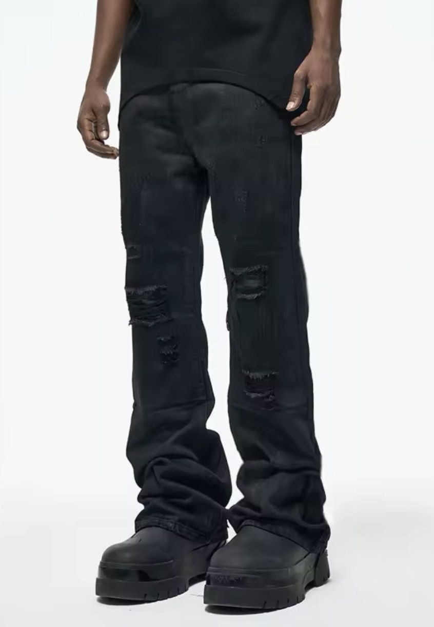 Japanese Brand × Jean Streetwear Wax Leather Stretch Hombre Baggy Flare Pants Size US 30 / EU 46 - 1 Thumbnail
