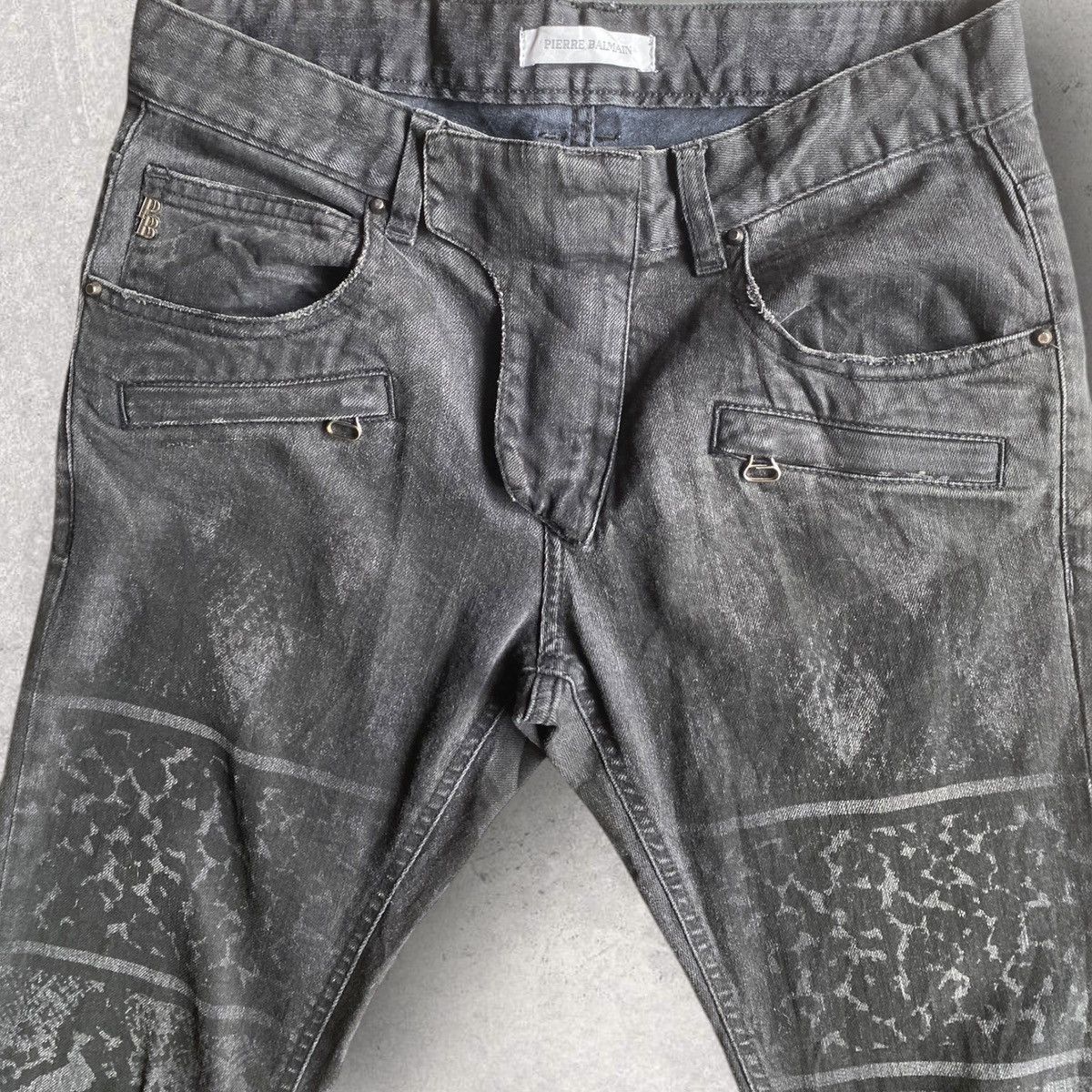 Balmain Animal Print Black Wash Biker Denim Size US 30 / EU 46 - 4 Thumbnail