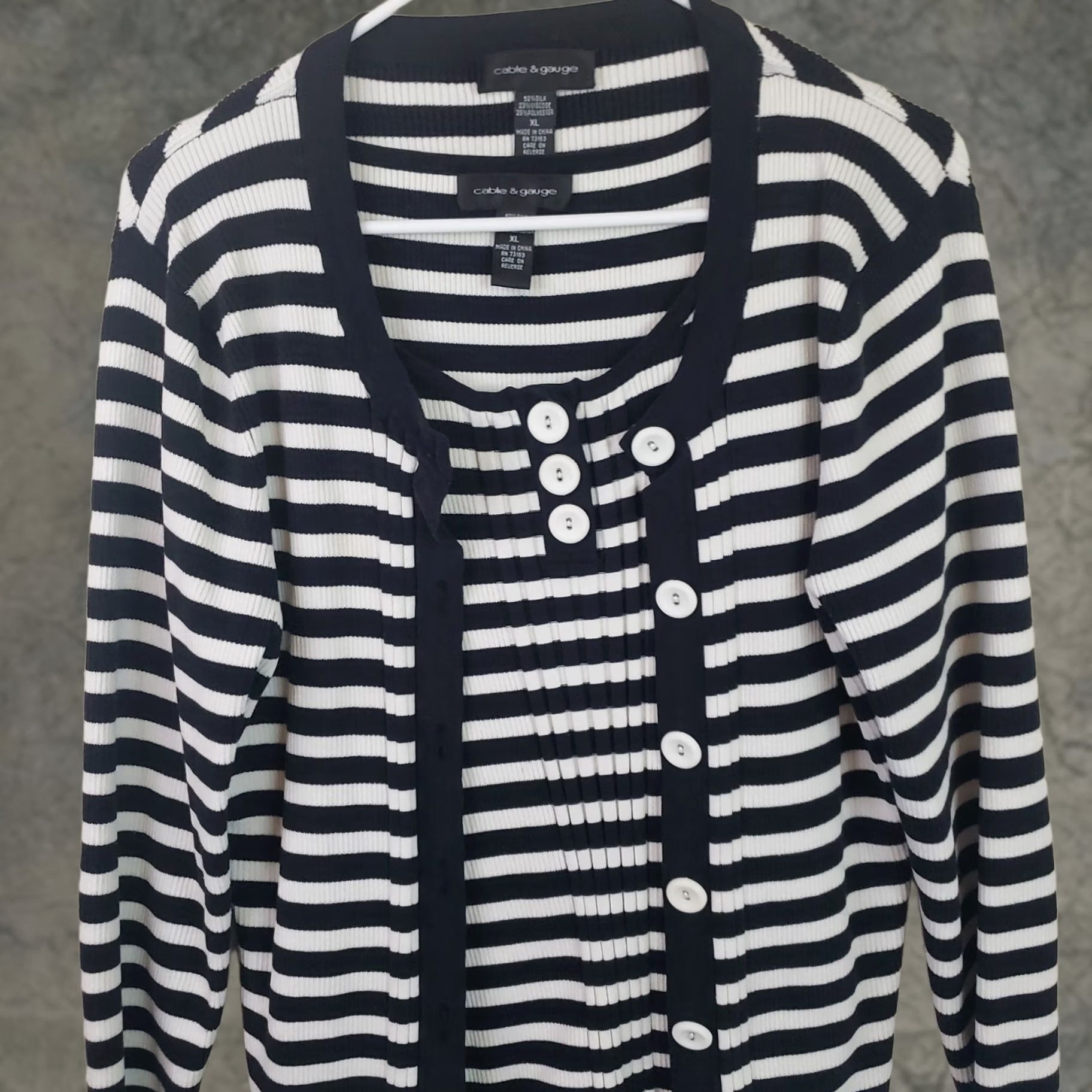 Vintage Cable & Gauge 2-Piece Set Black White Stripe Sleeveless Top Sweater XL Women Men? Size XL / US 12-14 / IT 48-50 - 1 Thumbnail