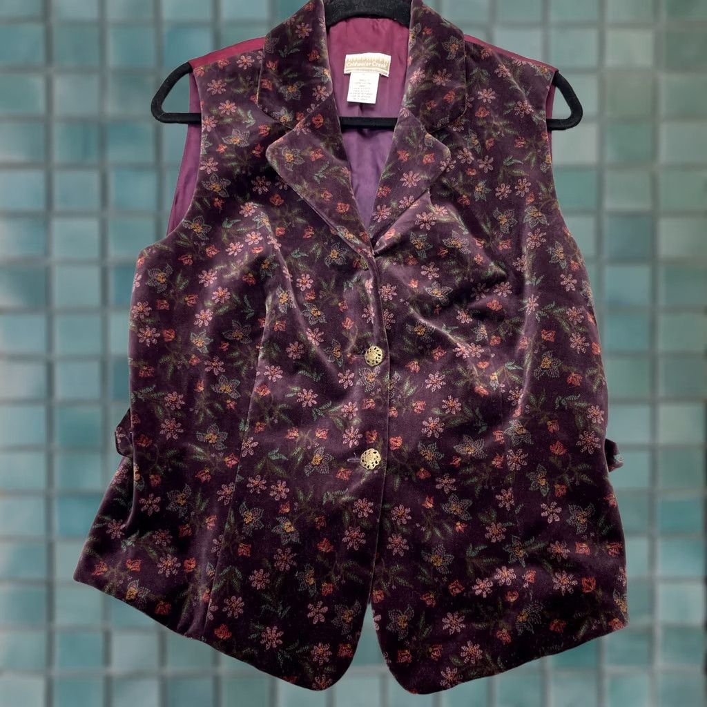 Coldwater Creek VINTAGE Coldwater Creek Vest Womens Medium Red Floral Velvet Notch Lapel Casual Classic Size M / US 6-8 / IT 42-44 - 1 Thumbnail