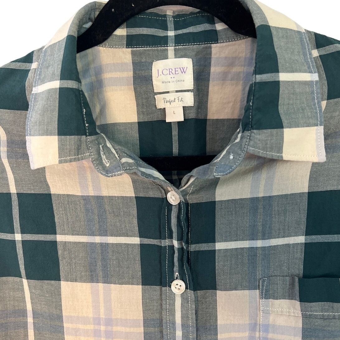 J.Crew J CREW Women's plaid button down perfect fit long sleeve top Size L / US 10 / IT 46 - 3 Thumbnail