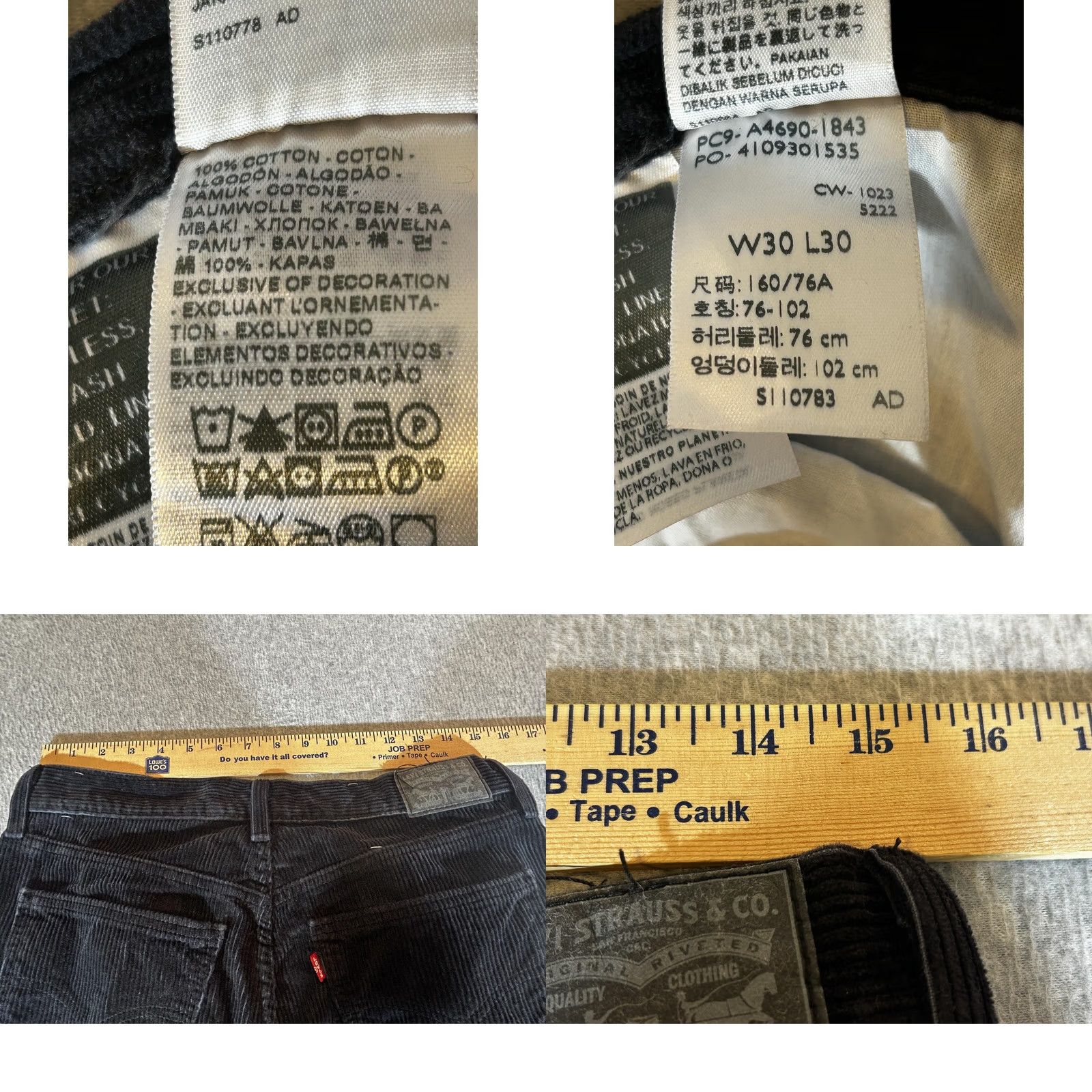 Levi's Levi's Corduroy Pants Mens 30x30 Black Straight Leg Regular Fit Five-Pocket Chino Vintage No Size US 30 / EU 46 - 8 Thumbnail