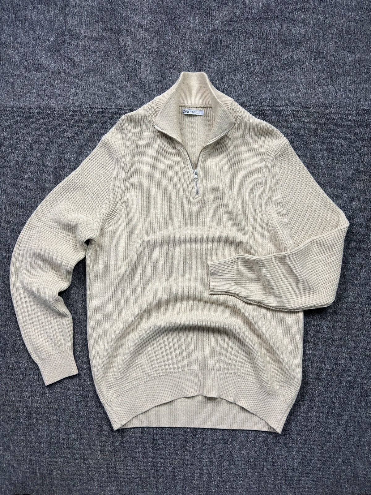 Zara Zara Cotton Half Zip Beige Sweater Size XL Size US XL / EU 56 / 4 - 1 Thumbnail