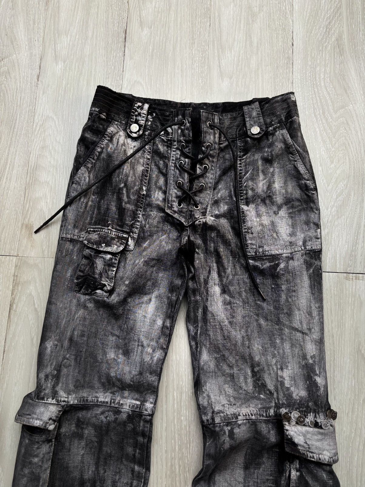 Japanese Brand VERTGARMENTS silver wax lace up flare jeans Size US 26 / EU 42 - 2 Thumbnail