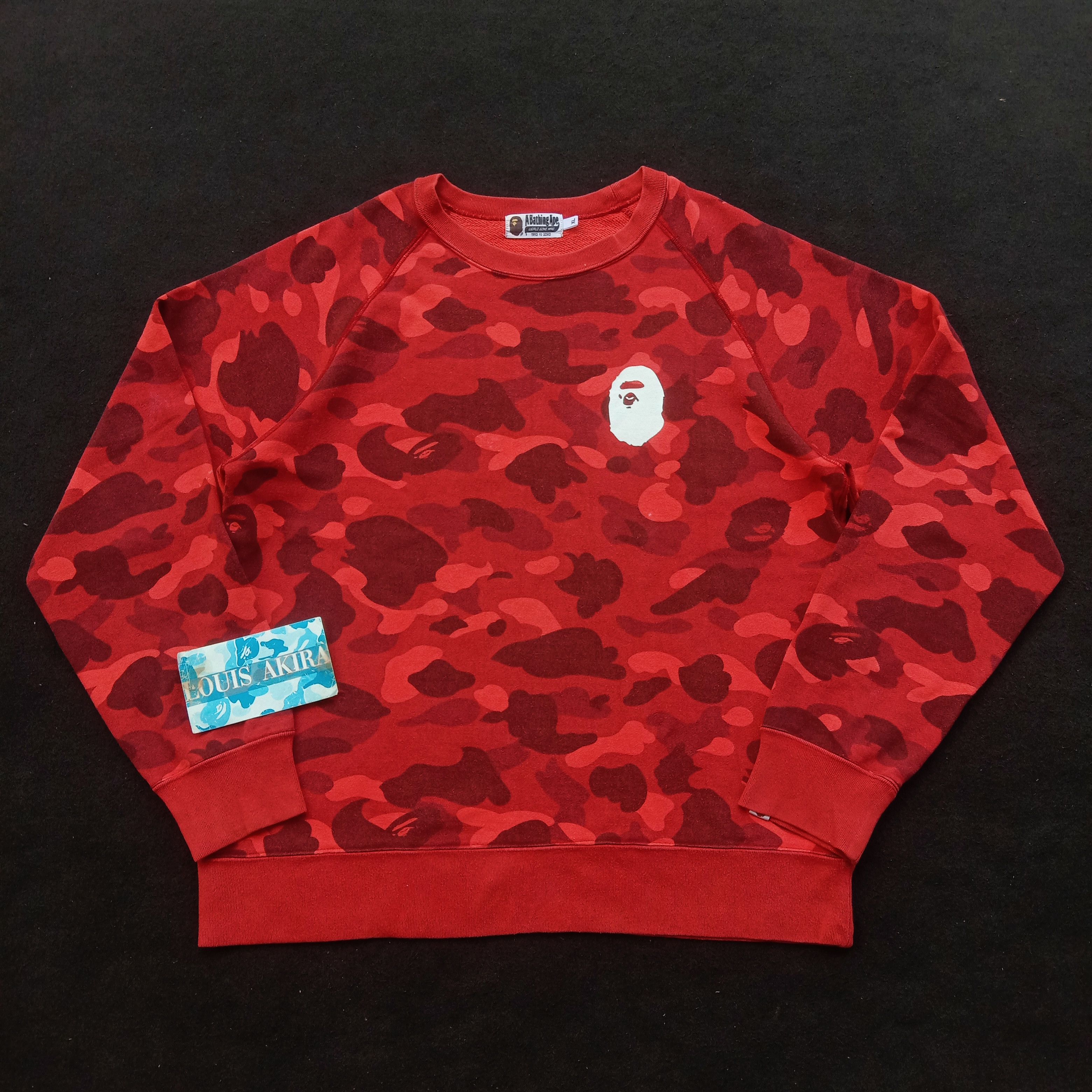 image of Bape Color Camo Ape Head Crewneck (2017) in Red, Men's (Size XL)