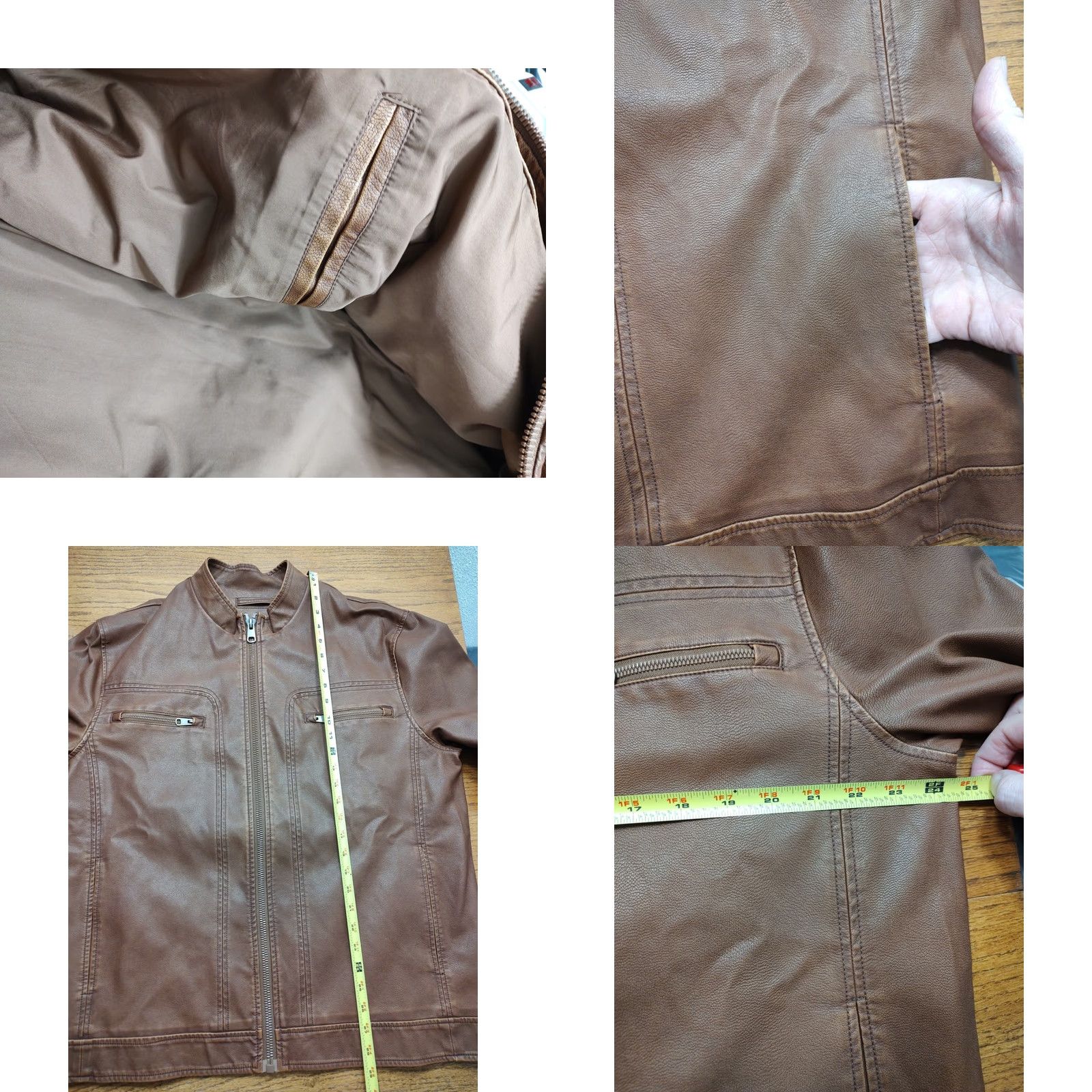 Roundtree & Yorke NWT Roundtree & Yorke Mens L Moto Motorcycle Vegan Faux Leather Jacket Brown Size US L / EU 52-54 / 3 - 8 Thumbnail