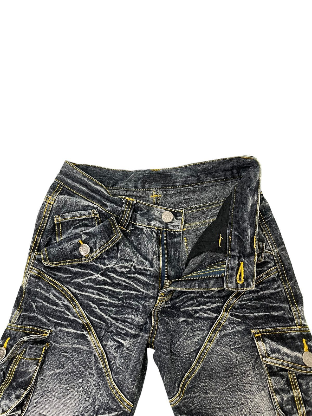 Japanese Brand Flare Jeans Cargo Low Box Crazy Faded Distress Boot Cut 6🟦2 Size US 29 - 12 Thumbnail