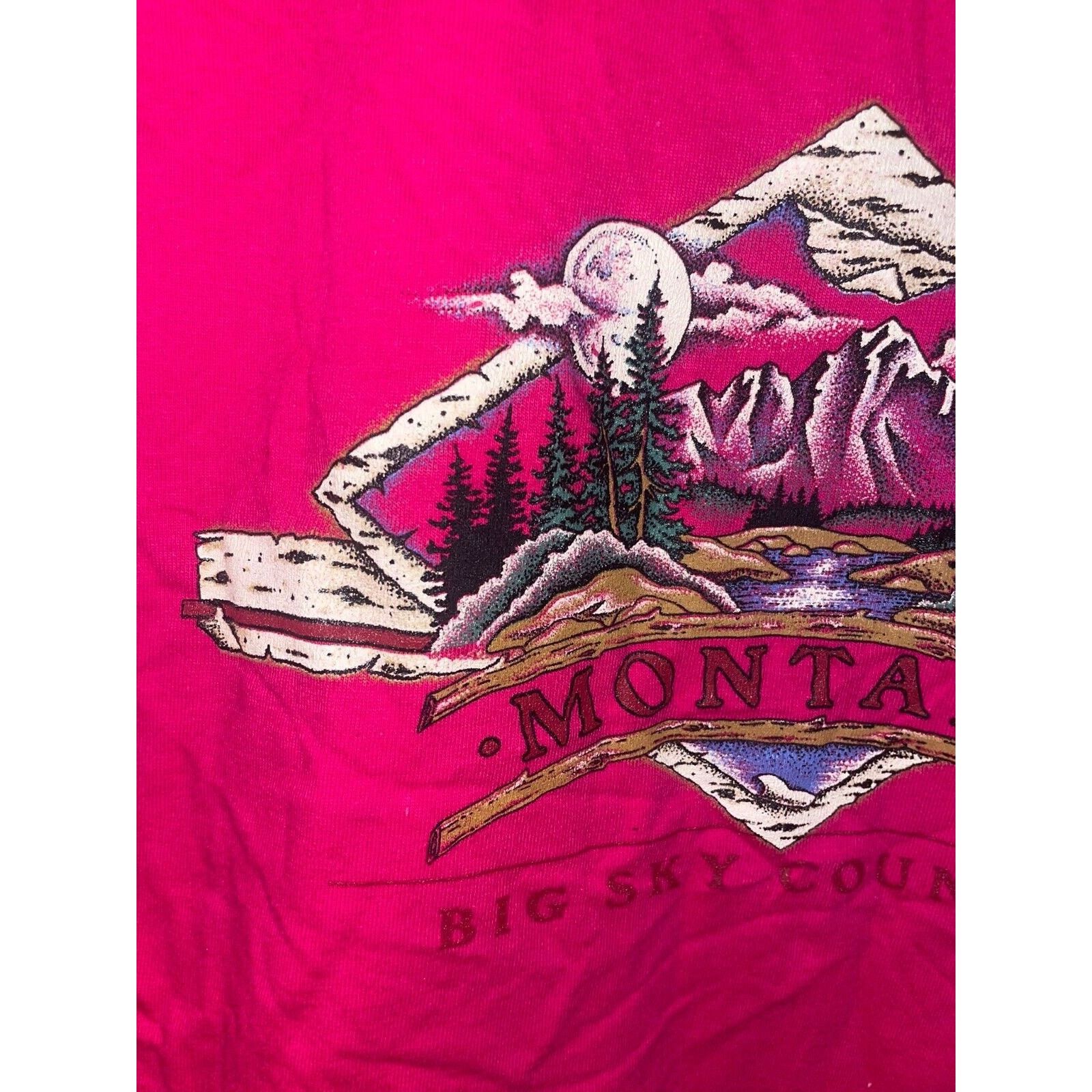 Jerzees Vintage Big Sky Country Shirt Montana Tee USA 90s Pink Large Size US L / EU 52-54 / 3 - 10 Thumbnail