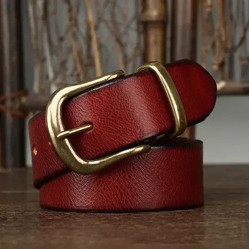 Genuine Leather × Japanese Brand 3.8CM High Quality Jean Brass Buckle Belt Size ONE SIZE - 4 Thumbnail