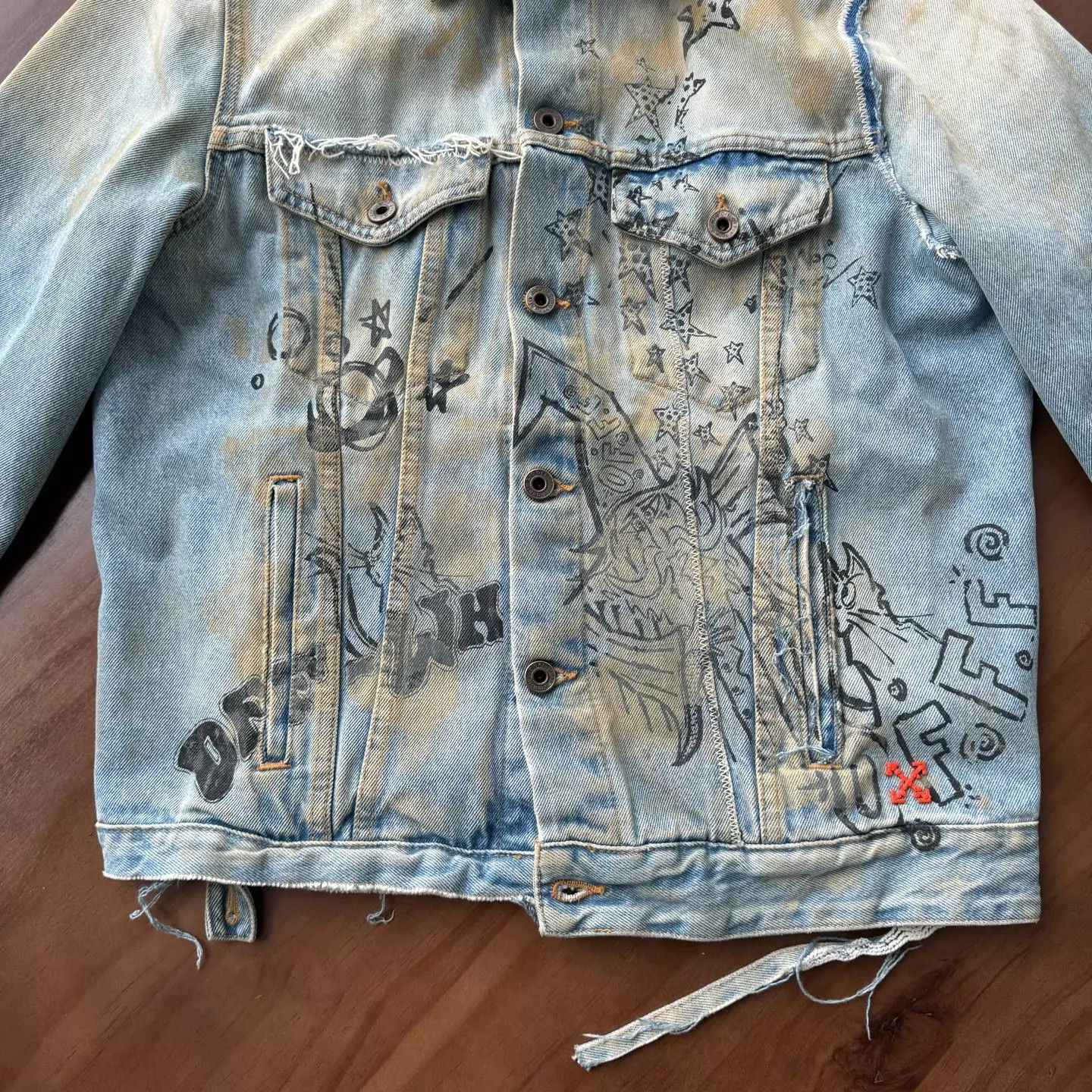 Off-White OW Distressed Graffiti Denim Jacket M Mint Size US M / EU 48-50 / 2 - 6 Thumbnail