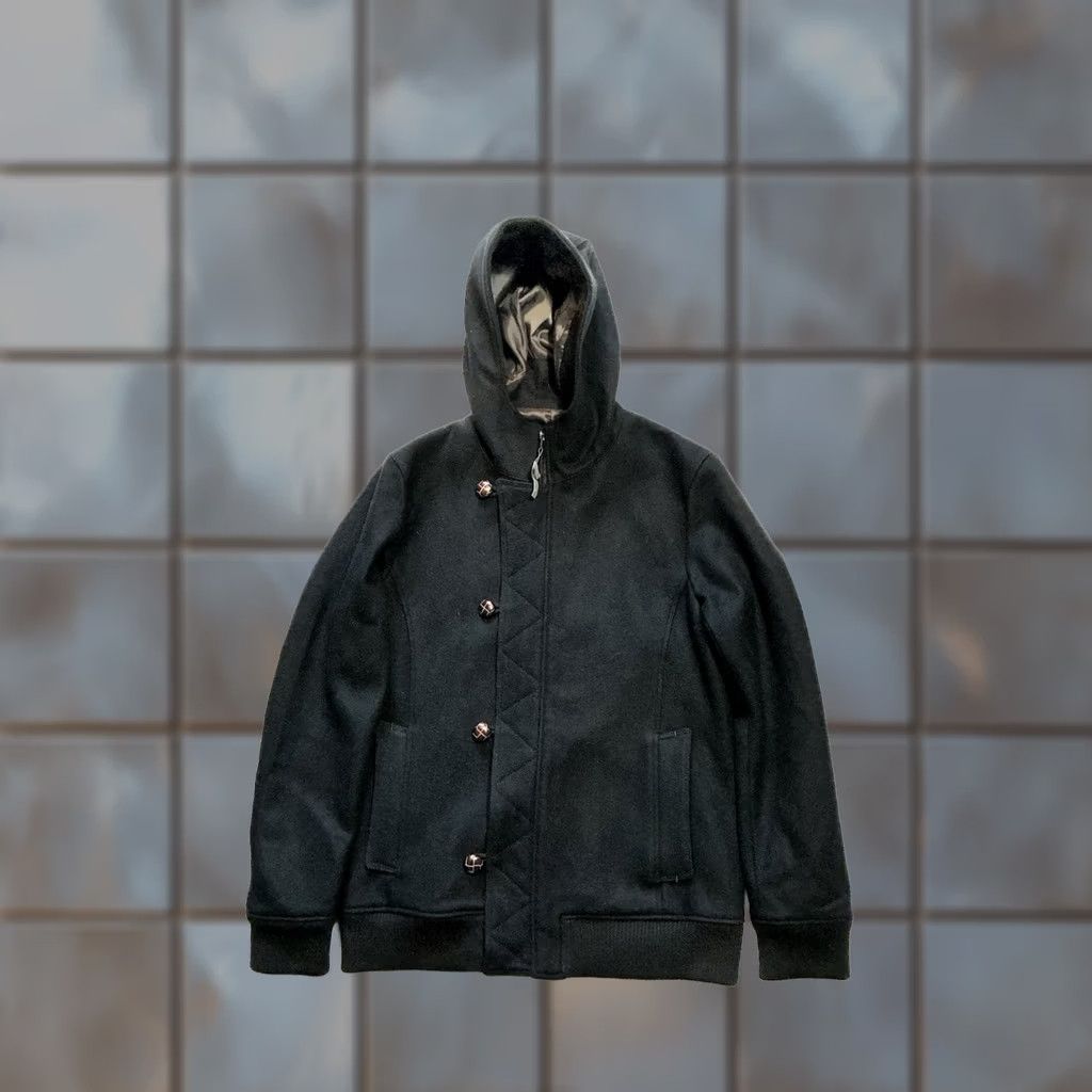 Vintage VINTAGE Boycott Japan Black Wool Military Full Zip Button Hooded Duffle Jacket Sz. 3 Mens Hooded Jacket Boys? Size US S / EU 44-46 / 1 - 1 Thumbnail