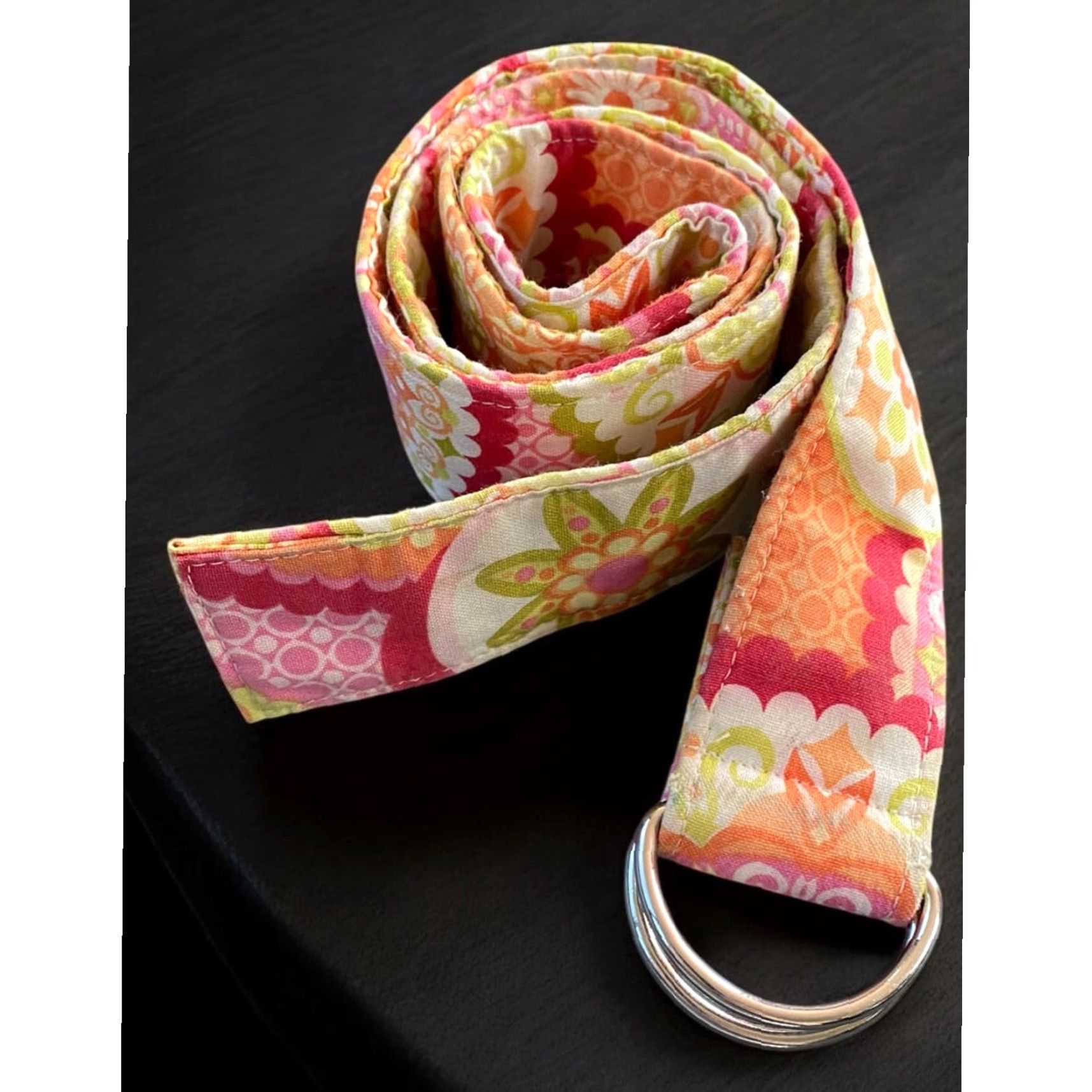 Vintage Chickadees Belt D-Ring Fabric Floral Green Orange 1.5 Inch Width Small One Size Adjustable Belt Size ONE SIZE - 2 Thumbnail