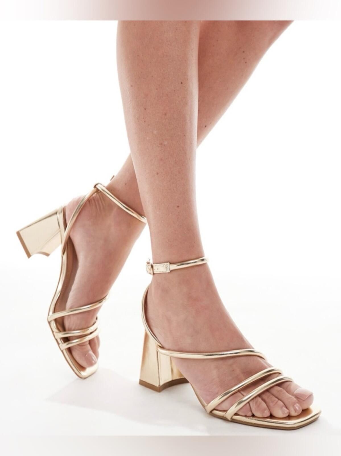 Other ASOS Gold Strappy Heels / Block Heel Sandals Size US 6.5 / IT 36.5 - 3 Thumbnail