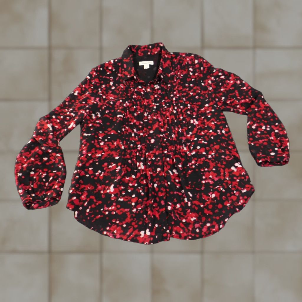 Coldwater Creek Coldwater Creek Shirt Womens Large Black Red Pintuck Button Front Long Sleeve Shirt Size L / US 10 / IT 46 - 1 Thumbnail