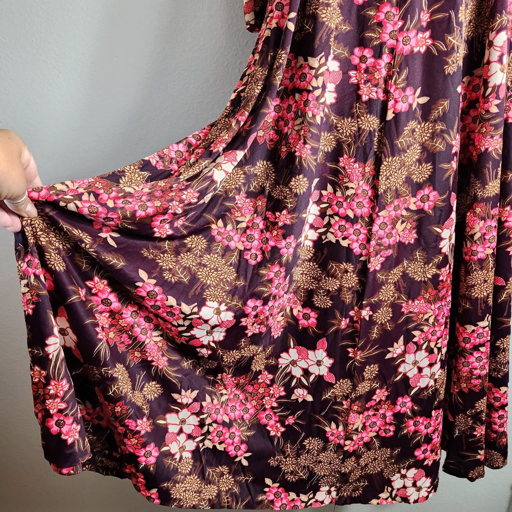 Vintage VINTAGE Handmade Womens 70s Plum Floral Maxi Dress 3/4 Sleeve Size M Purple Bohemian Day Dress Womens Size M / US 6-8 / IT 42-44 - 3 Thumbnail