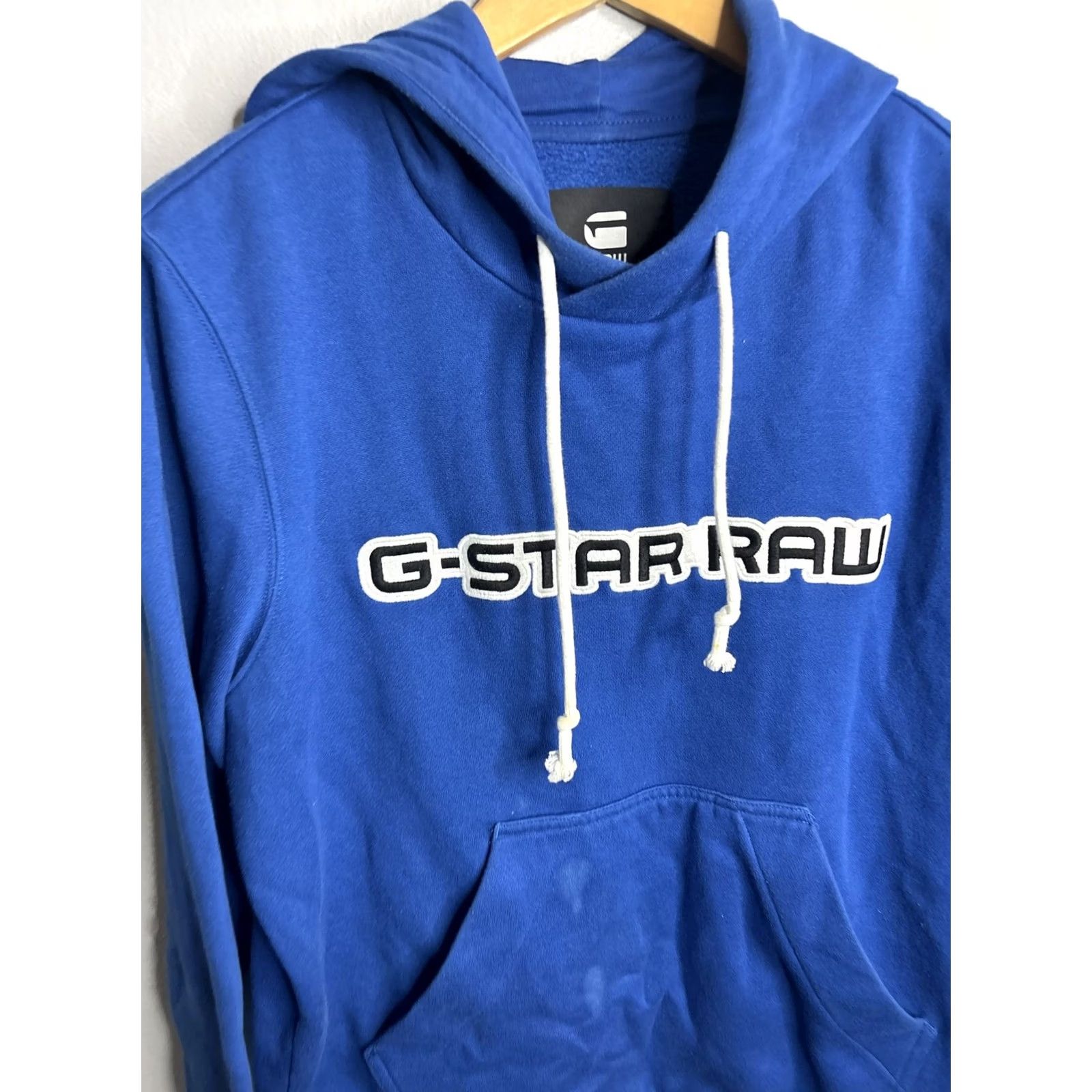 Vintage G-Star RAW Hoodie Mens Medium Blue Pullover Spell Out Logo Sweatshirt Casual Size US M / EU 48-50 / 2 - 2 Thumbnail