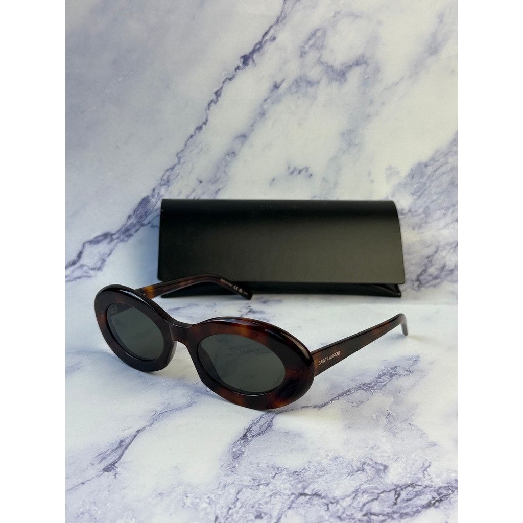Saint Laurent Paris NEW Saint Laurent SL594 Oval Sunglasses in Havana Brown Size ONE SIZE - 3 Thumbnail