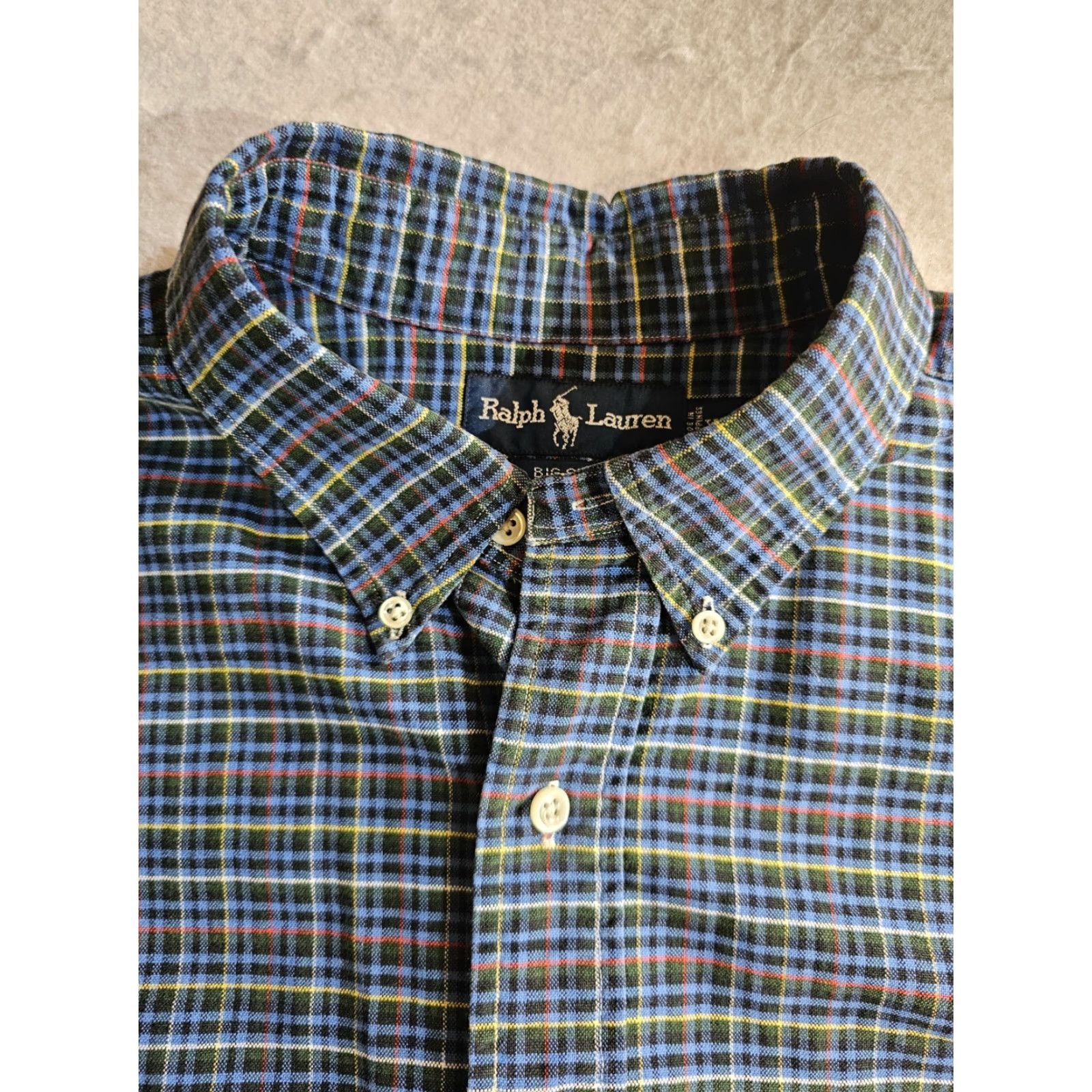 Ralph Lauren VINTAGE Ralph Lauren Big Shirt Button-Up Plaid Check Pony Logo Mens Size XL Blue Button-Down Collar 90s Classic, 100% Cotton, Regular Fit Size US XL / EU 56 / 4 - 4 Thumbnail