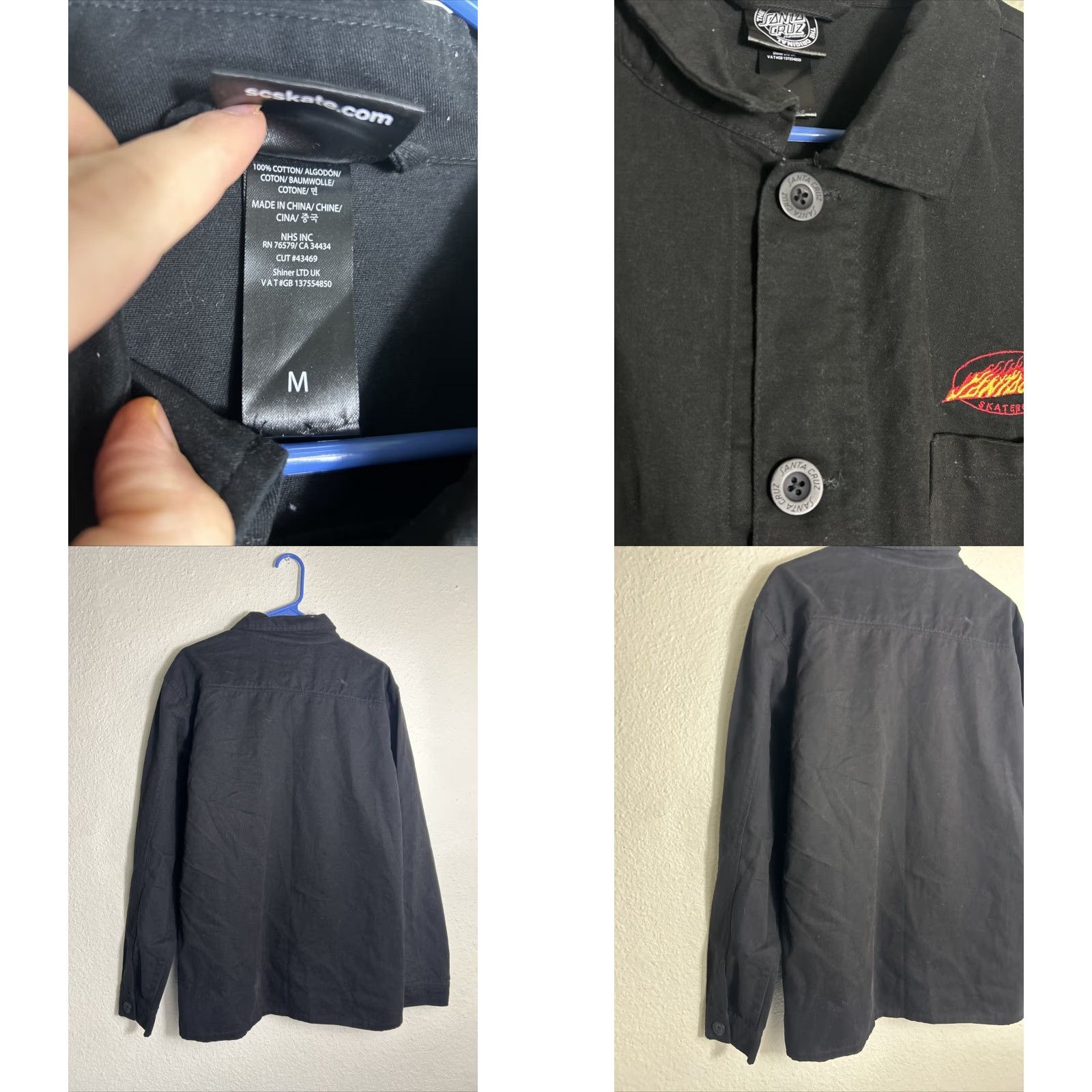Vintage VINTAGE Santa Cruz Skateboards Mens Medium Long Sleeve Button-Up Shirt Chore Shirt Black Size US M / EU 48-50 / 2 - 8 Thumbnail