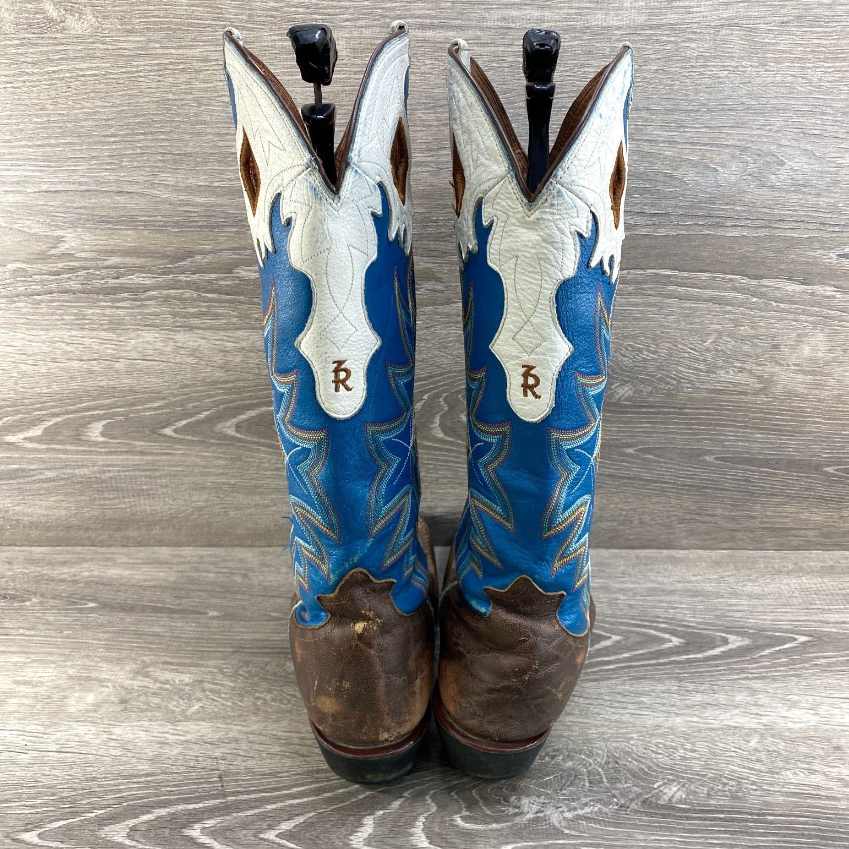 Tony Lama Tony Lama ZR Mens 8 D Brown Blue Leather Cowboy Boots Square Toe Tall Shaft Shirt Mens Boots Brown Blue Western Leather Tony Lama ZR 8D Cowboy Size US 8 / EU 41 - 7 Thumbnail