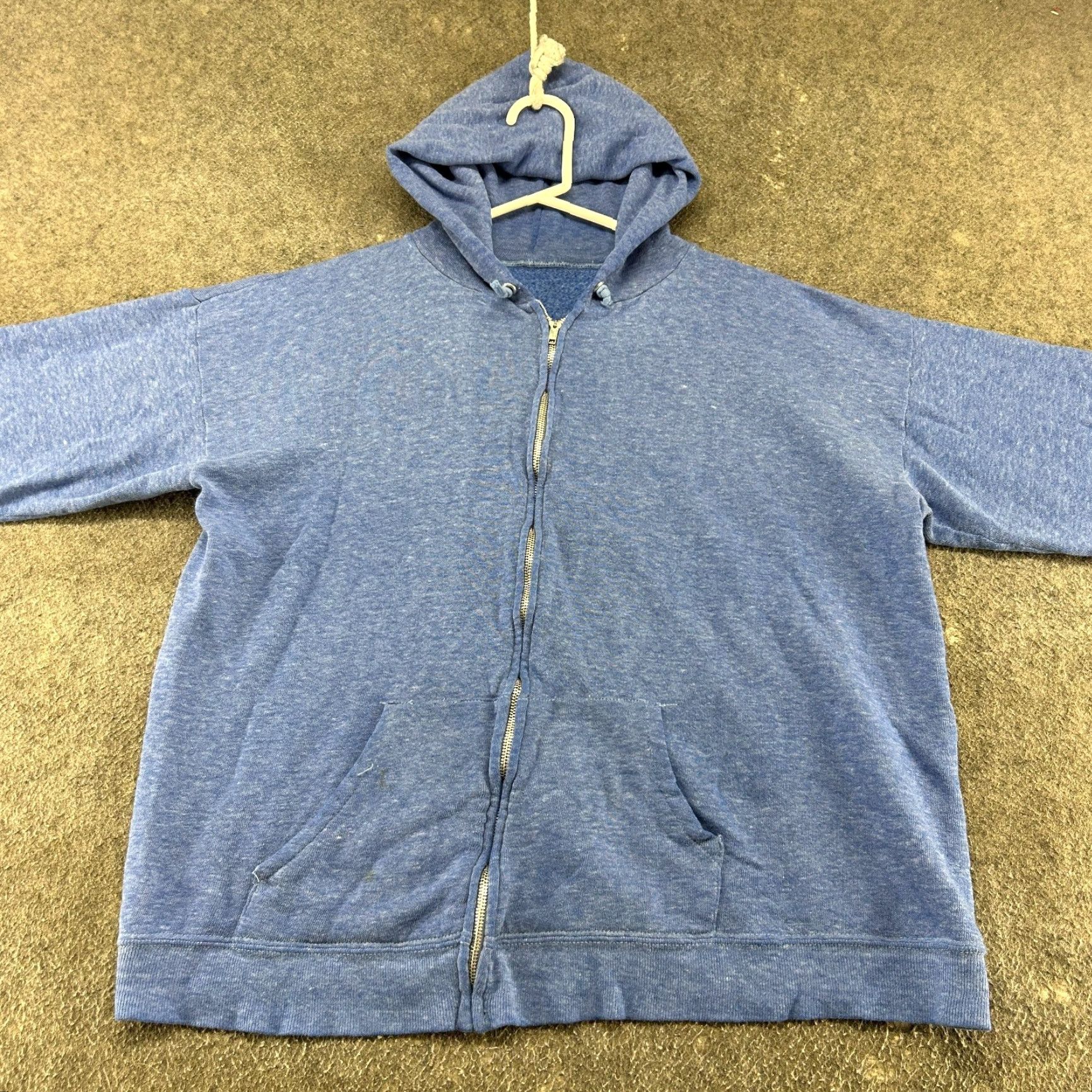 Vintage VINTAGE 70s Full Zip Hoodie Mens L Blue Cotton Polyester Fleece Sweatshirt 90s Logo Sun Faded Good pre-owned condition Size US L / EU 52-54 / 3 - 3 Thumbnail