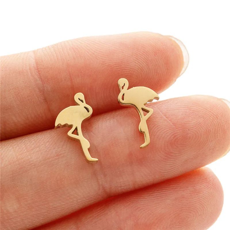 Jewelry Flamingo Bird Mini Stud Earrings Charm Earring Gift Size ONE SIZE - 2 Thumbnail