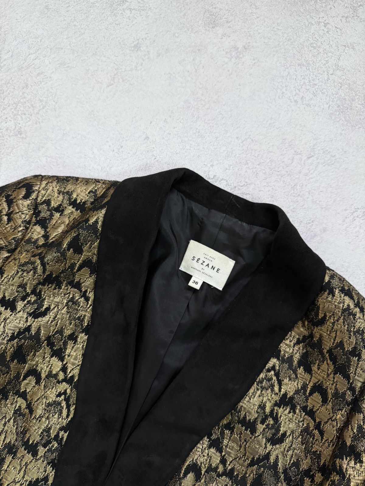 Sezane Sezane Womens Black Gold Jacquard Blazer Jacket Size 36 Size XS / US 0-2 / IT 36-38 - 11 Thumbnail