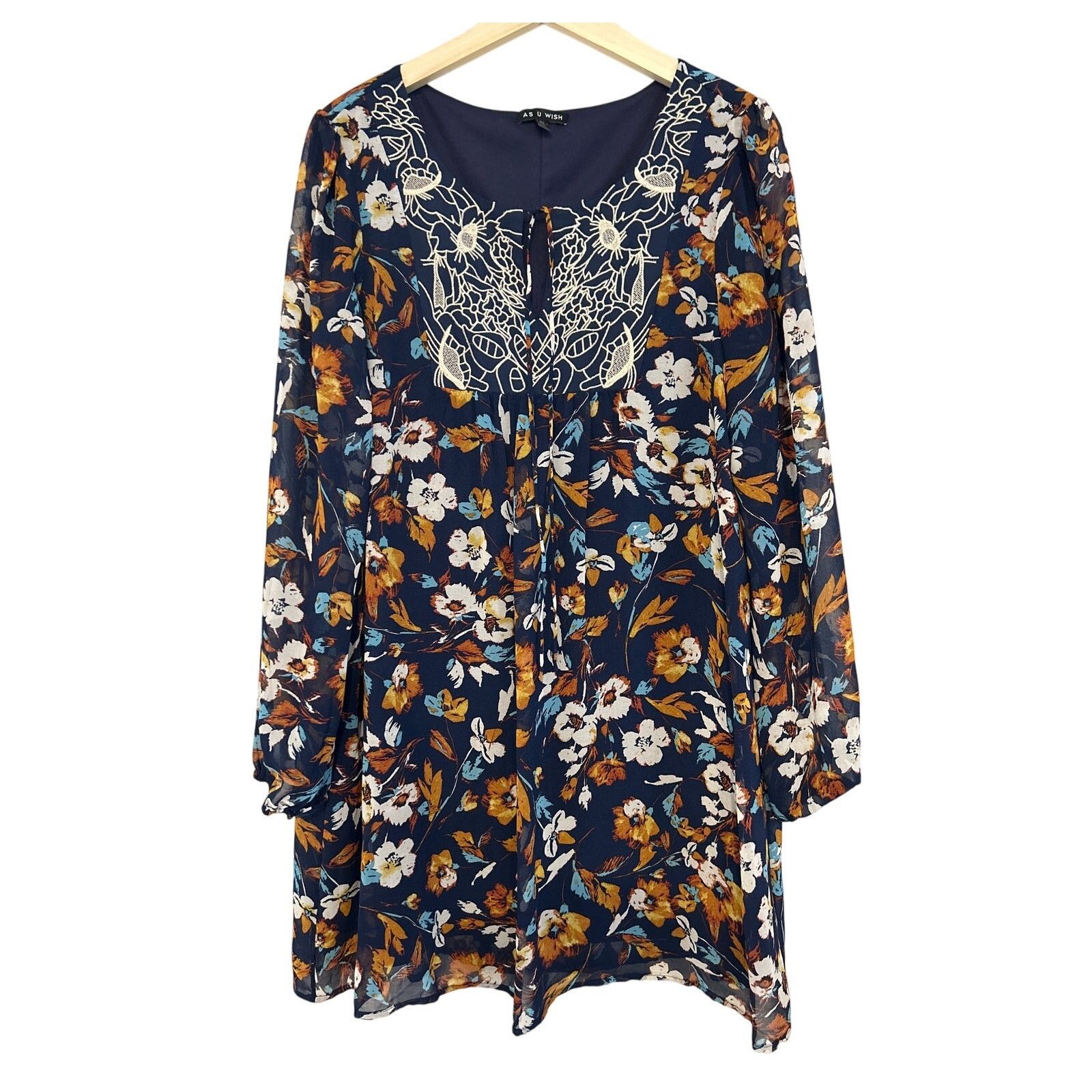 Other As U Wish Peasant Smock Babydoll Floral Embroidered Dress XL Size XL / US 12-14 / IT 48-50 - 1 Thumbnail