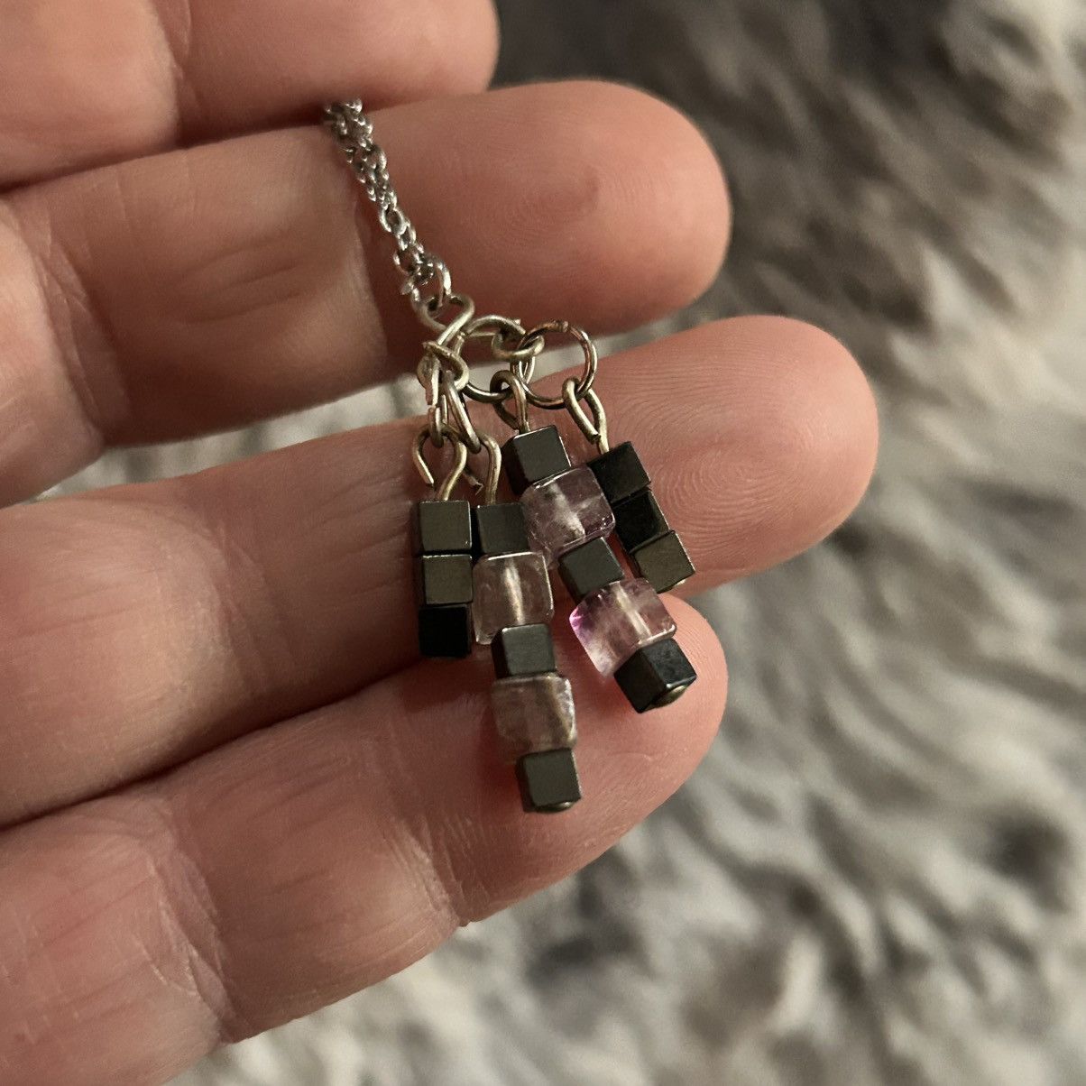 Handmade Handcrafted hematite and rose quartz dangle pendant necklace Size ONE SIZE - 6 Thumbnail