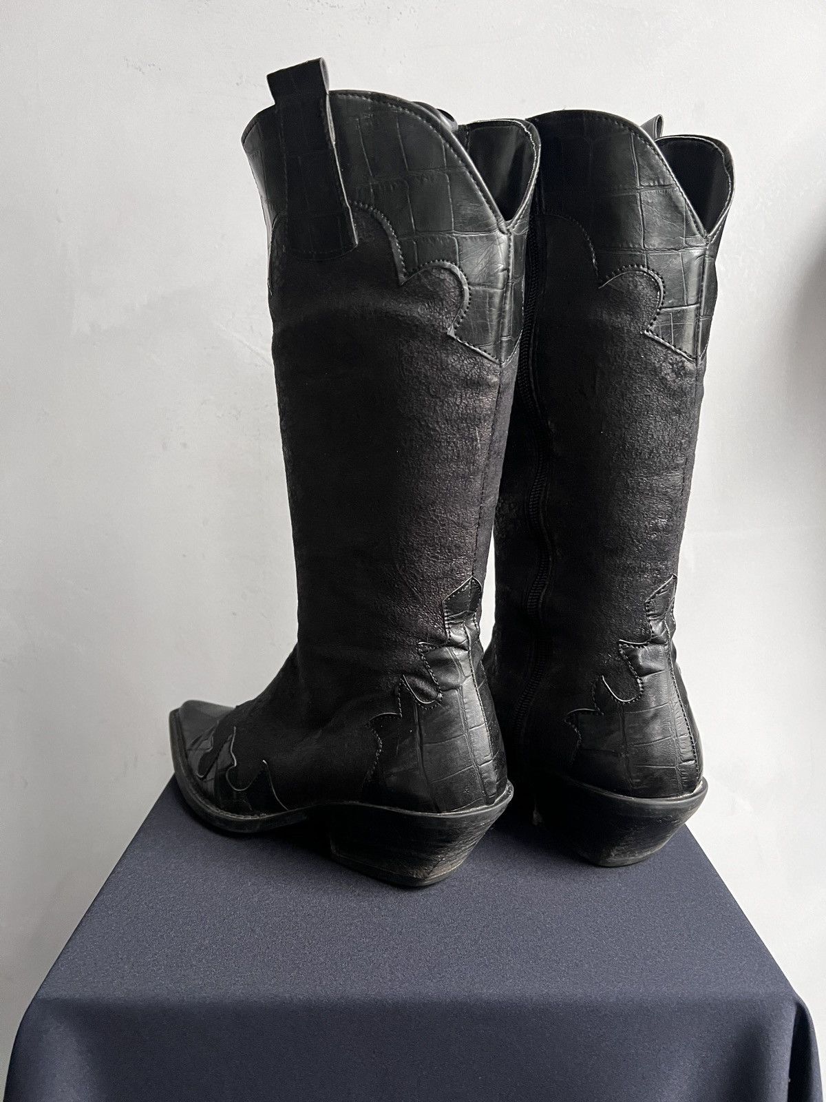 Western Rise Western suede leather boots hype black opium fashion y2k Size US 7 / IT 37 - 5 Thumbnail