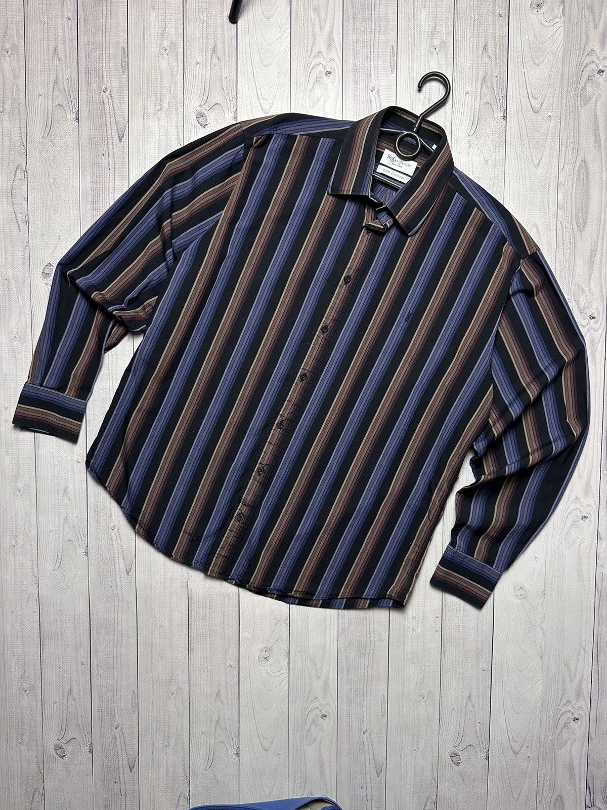 Vintage × Yves Saint Laurent Vintage Yves Saint Laurent striped shirt logo size L Size US L / EU 52-54 / 3 - 1 Thumbnail